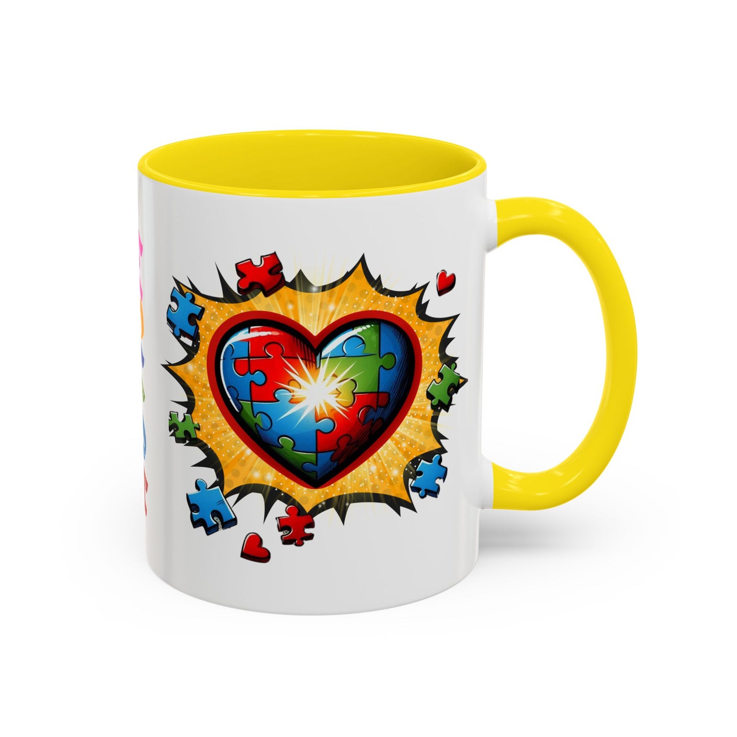 Autism Awareness Mug 11 oz or 15 oz Accent Color Coffee Tea Mug Color Handle Cup, Autism Support Gift, ASD Neurodiversity Inclusion Mug
