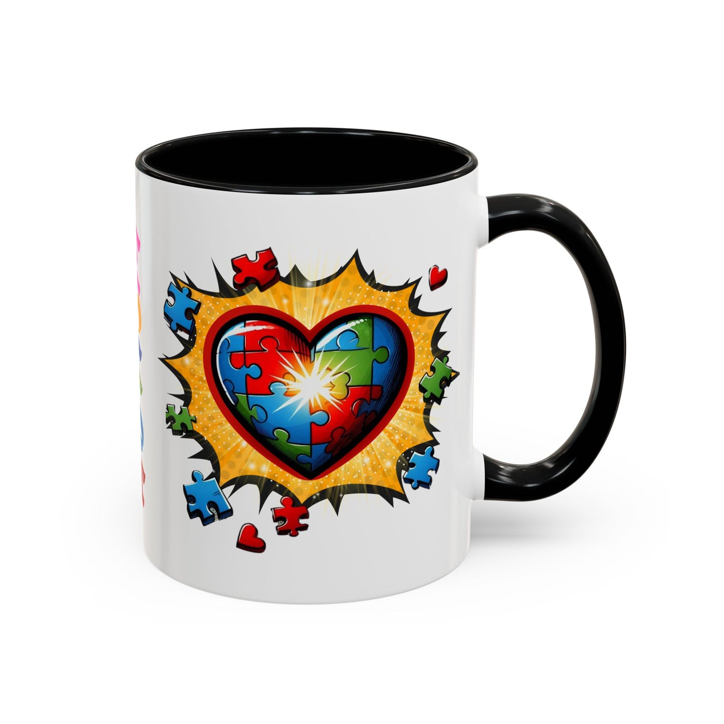 Autism Awareness Mug 11 oz or 15 oz Accent Color Coffee Tea Mug Color Handle Cup, Autism Support Gift, ASD Neurodiversity Inclusion Mug