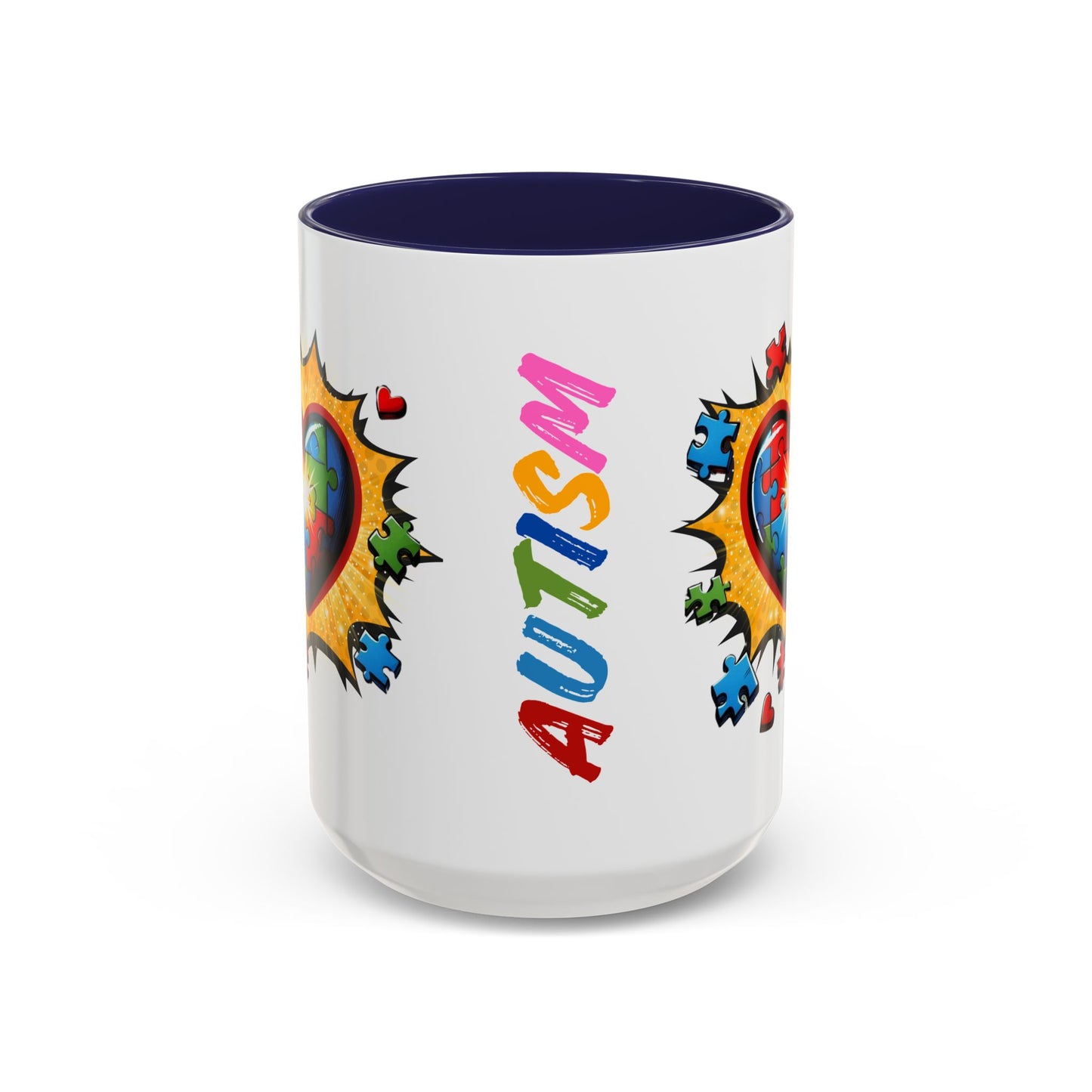 Autism Awareness Mug 11 oz or 15 oz Accent Color Coffee Tea Mug Color Handle Cup, Autism Support Gift, ASD Neurodiversity Inclusion Mug