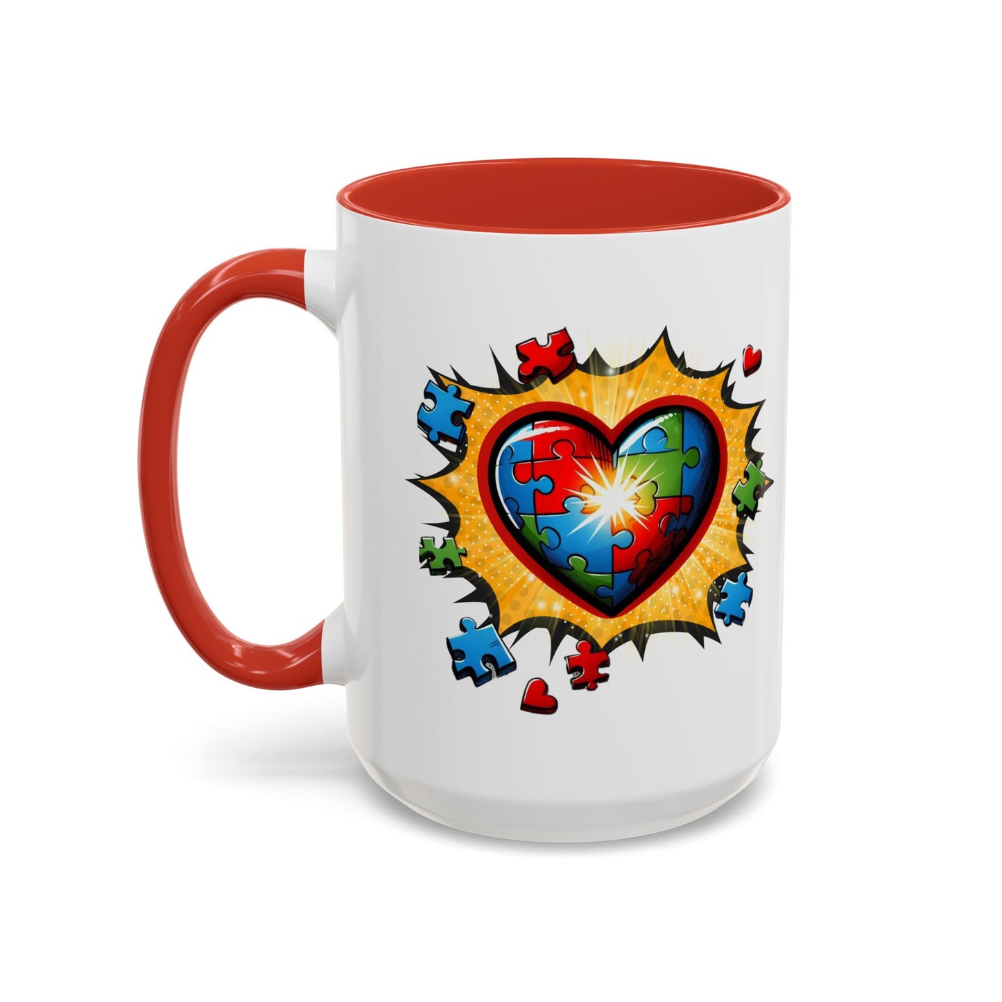 Autism Awareness Mug 11 oz or 15 oz Accent Color Coffee Tea Mug Color Handle Cup, Autism Support Gift, ASD Neurodiversity Inclusion Mug