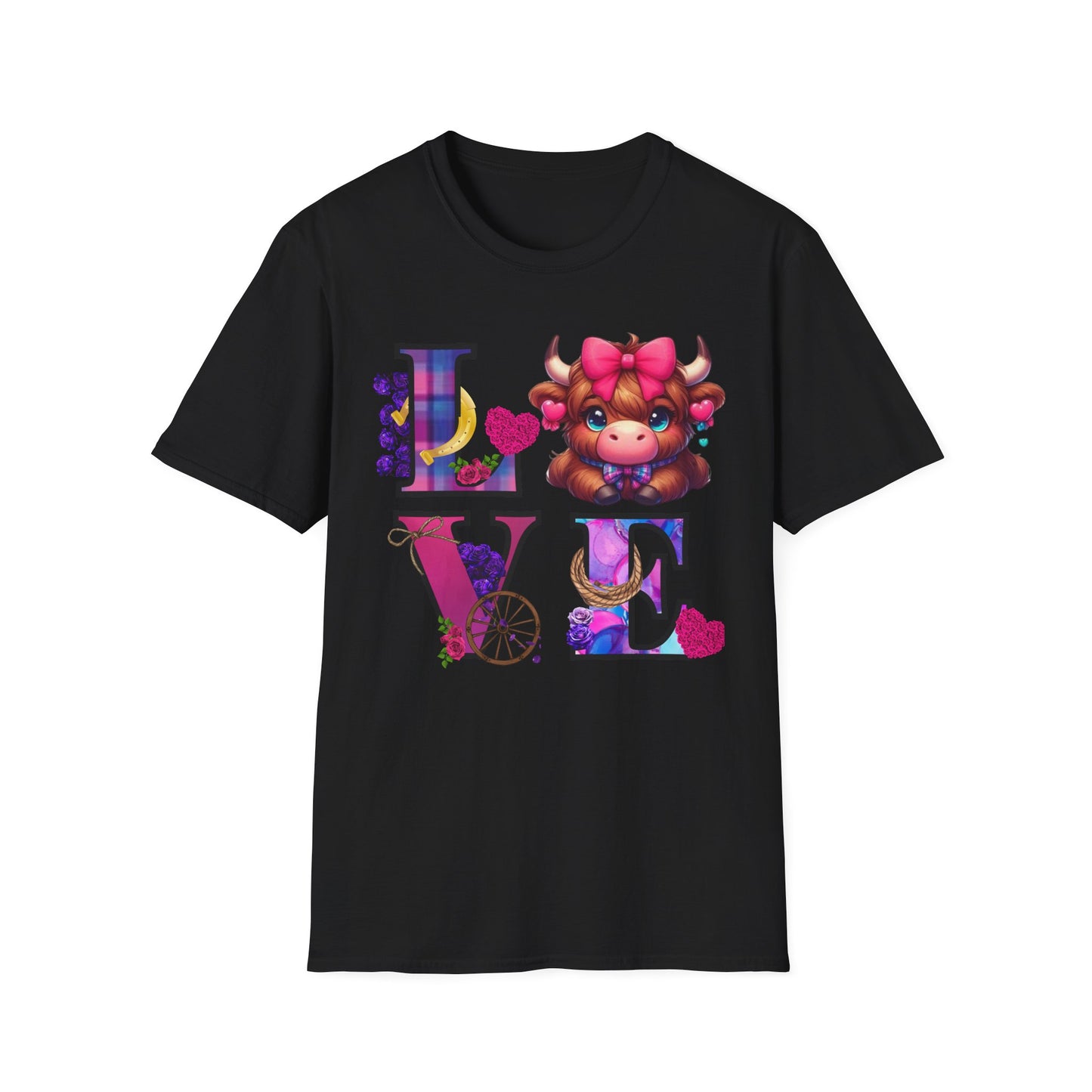 Highland Cow Valentine Shirt, Trendy Cute Farmhouse Valentine Tee, Cows Hearts & Bows, Casual Wear, Unique Gift Idea, Unisex Softstyle Tee