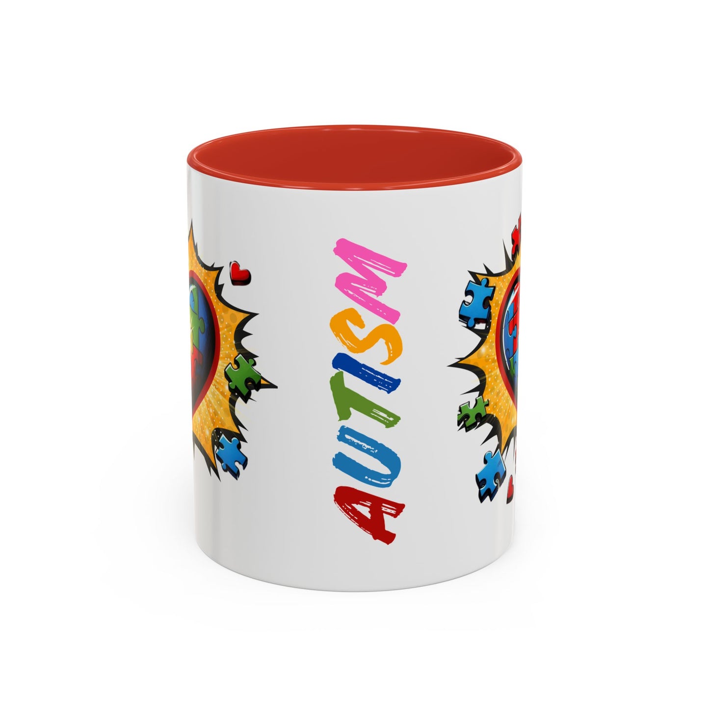 Autism Awareness Mug 11 oz or 15 oz Accent Color Coffee Tea Mug Color Handle Cup, Autism Support Gift, ASD Neurodiversity Inclusion Mug