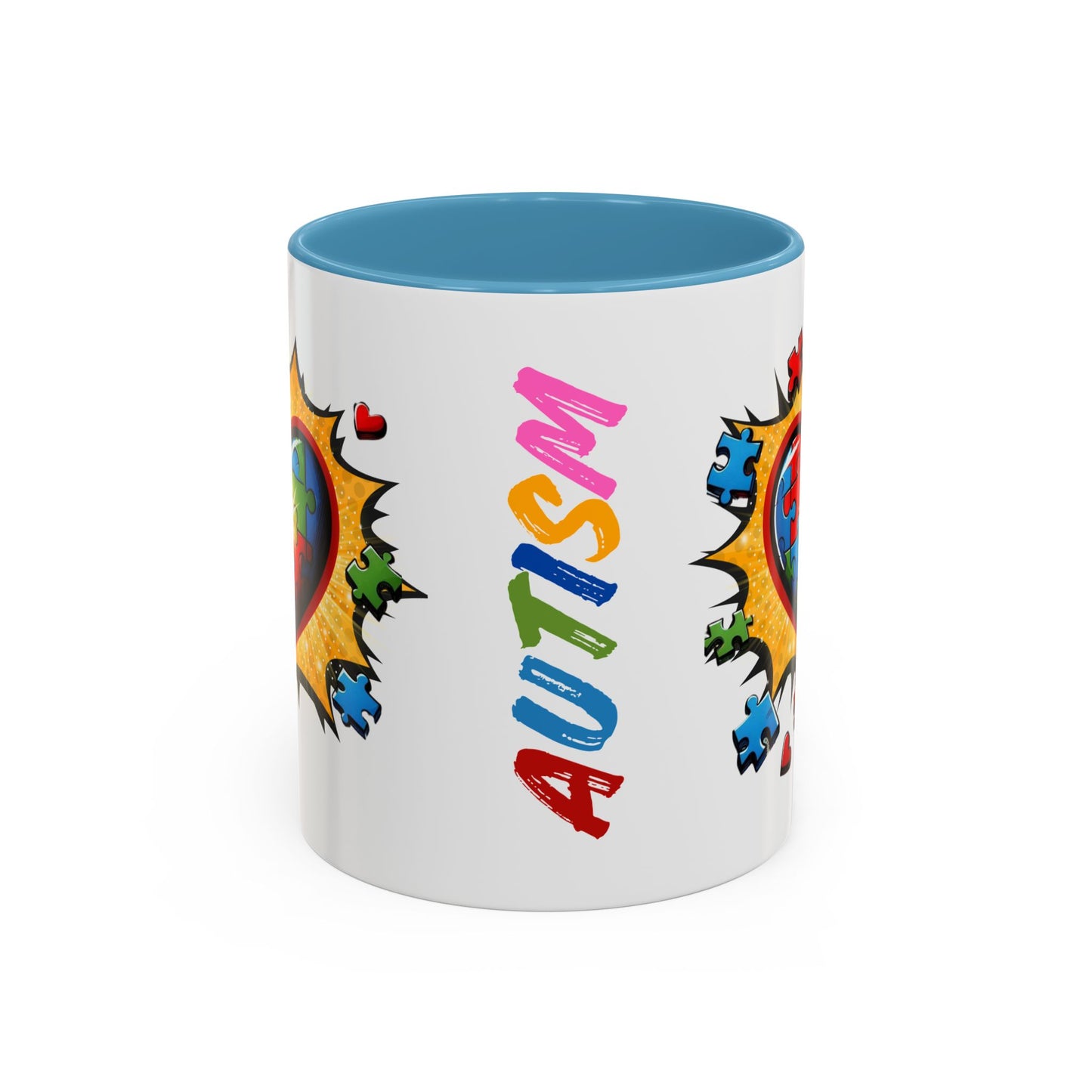 Autism Awareness Mug 11 oz or 15 oz Accent Color Coffee Tea Mug Color Handle Cup, Autism Support Gift, ASD Neurodiversity Inclusion Mug