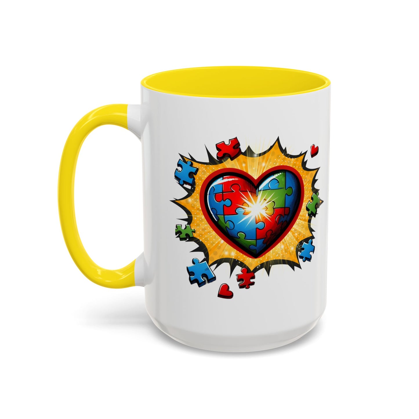 Autism Awareness Mug 11 oz or 15 oz Accent Color Coffee Tea Mug Color Handle Cup, Autism Support Gift, ASD Neurodiversity Inclusion Mug