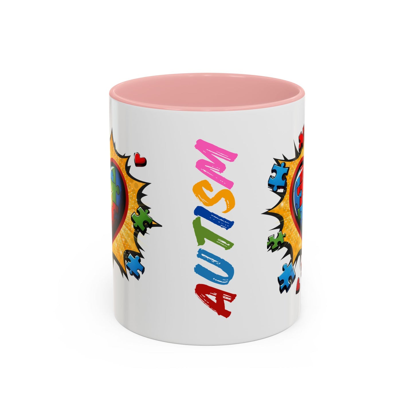 Autism Awareness Mug 11 oz or 15 oz Accent Color Coffee Tea Mug Color Handle Cup, Autism Support Gift, ASD Neurodiversity Inclusion Mug