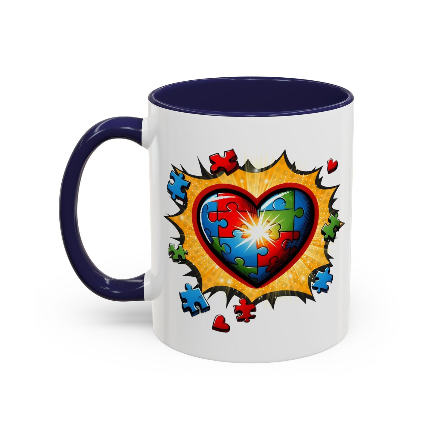Autism Awareness Mug 11 oz or 15 oz Accent Color Coffee Tea Mug Color Handle Cup, Autism Support Gift, ASD Neurodiversity Inclusion Mug