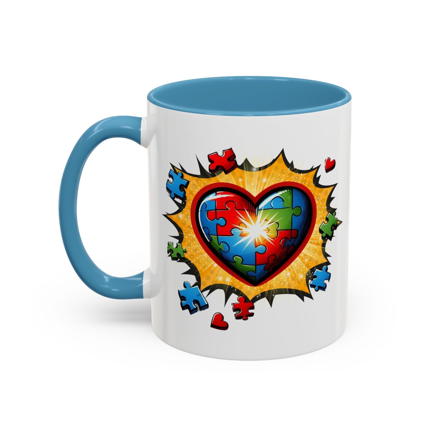 Autism Awareness Mug 11 oz or 15 oz Accent Color Coffee Tea Mug Color Handle Cup, Autism Support Gift, ASD Neurodiversity Inclusion Mug