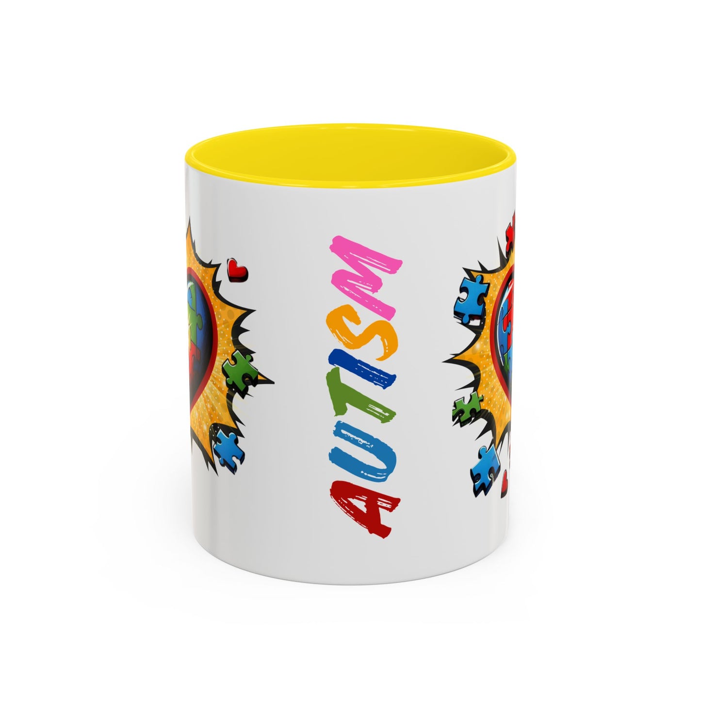 Autism Awareness Mug 11 oz or 15 oz Accent Color Coffee Tea Mug Color Handle Cup, Autism Support Gift, ASD Neurodiversity Inclusion Mug