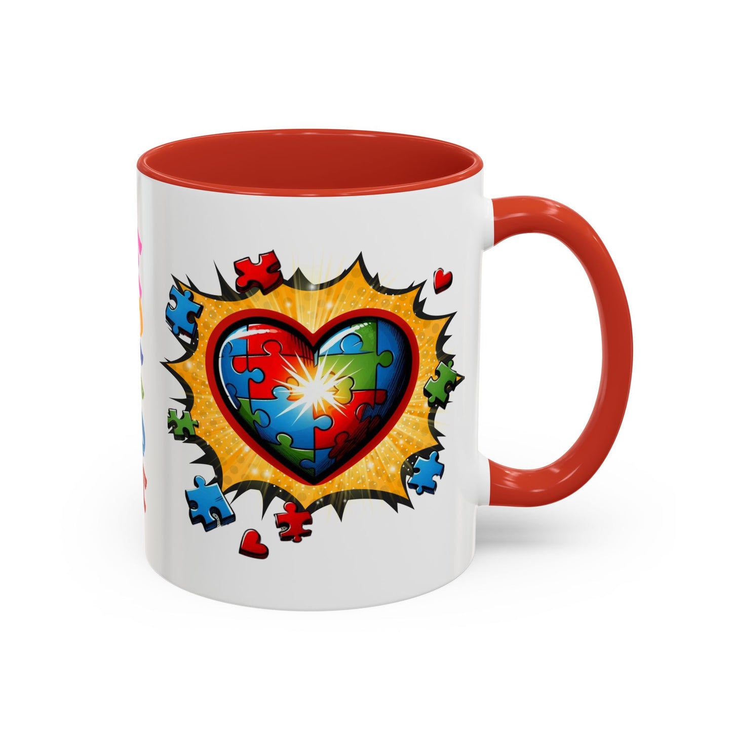 Autism Awareness Mug 11 oz or 15 oz Accent Color Coffee Tea Mug Color Handle Cup, Autism Support Gift, ASD Neurodiversity Inclusion Mug