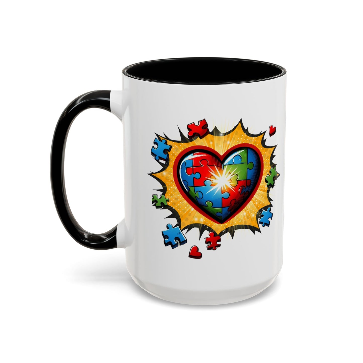 Autism Awareness Mug 11 oz or 15 oz Accent Color Coffee Tea Mug Color Handle Cup, Autism Support Gift, ASD Neurodiversity Inclusion Mug
