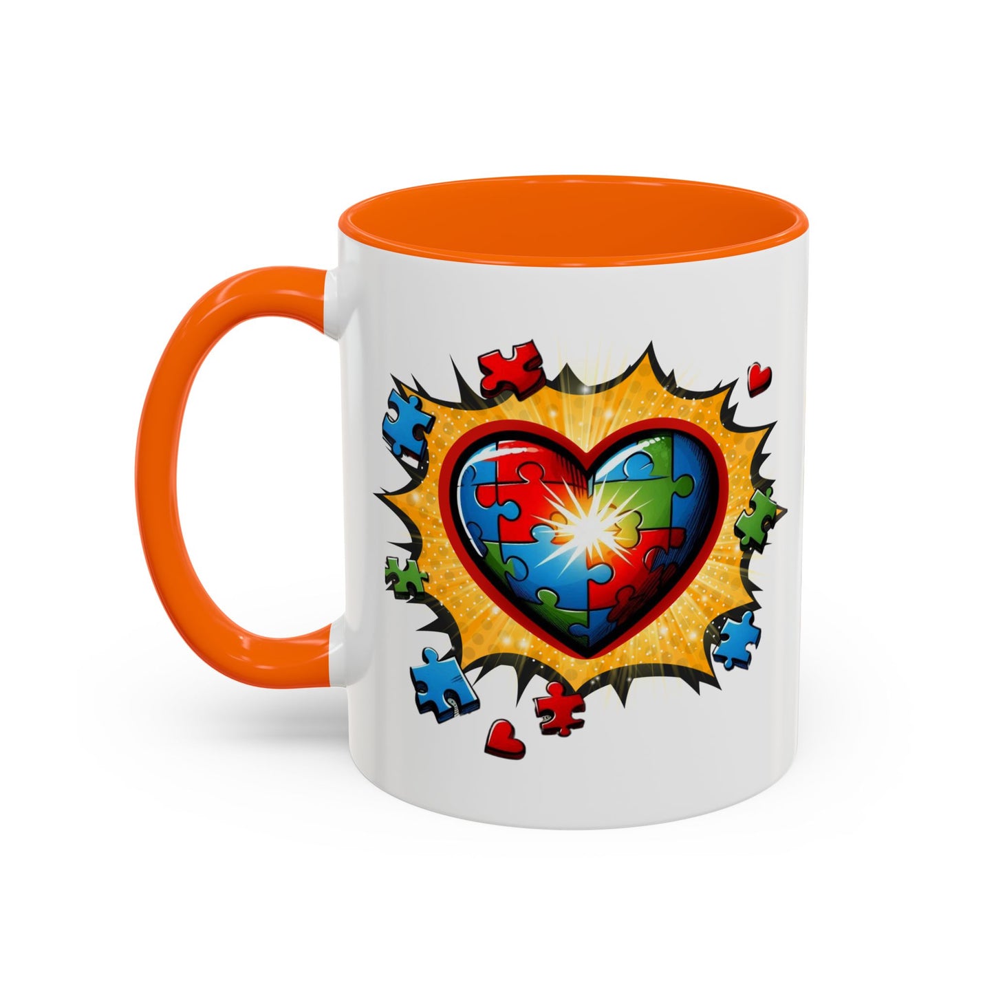 Autism Awareness Mug 11 oz or 15 oz Accent Color Coffee Tea Mug Color Handle Cup, Autism Support Gift, ASD Neurodiversity Inclusion Mug