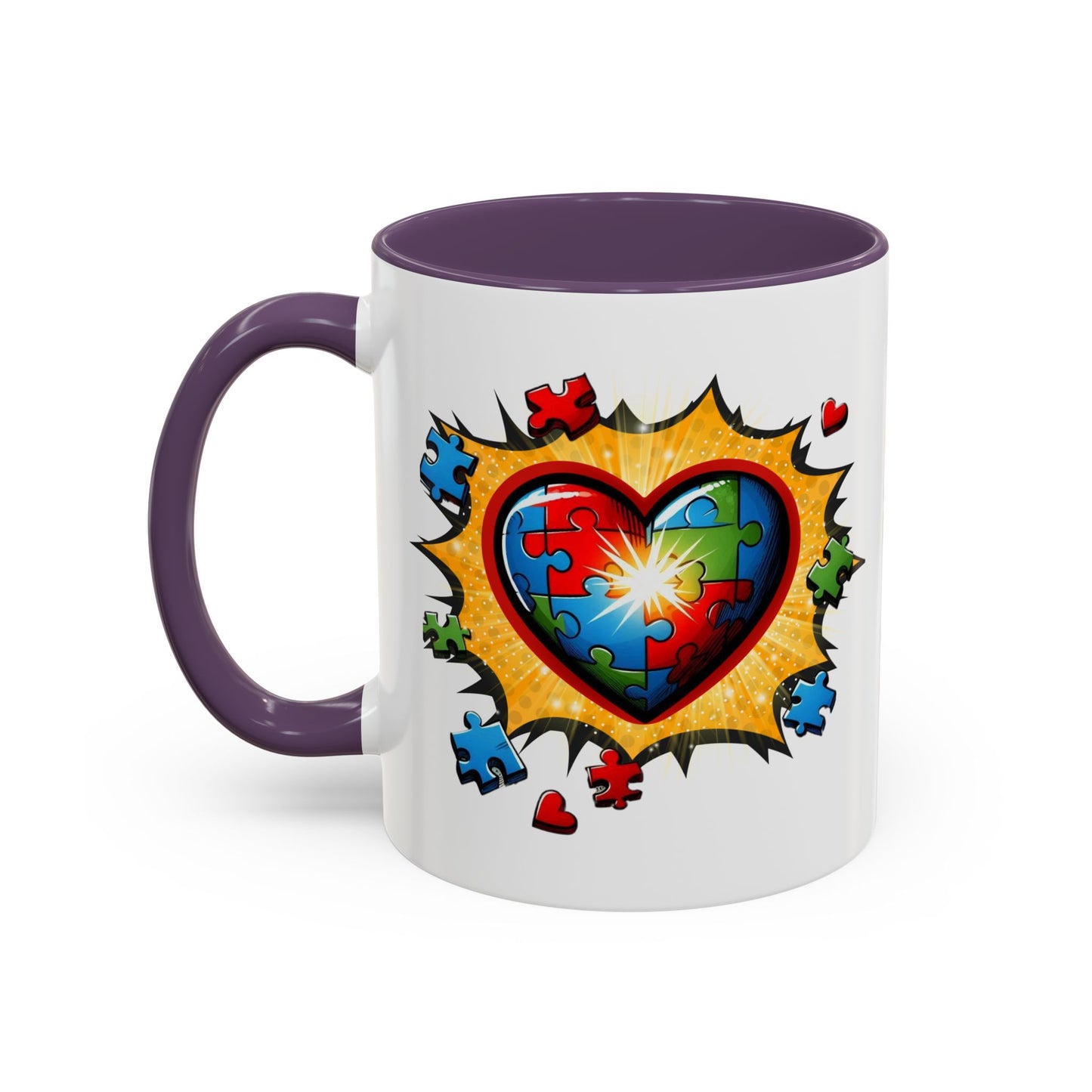 Autism Awareness Mug 11 oz or 15 oz Accent Color Coffee Tea Mug Color Handle Cup, Autism Support Gift, ASD Neurodiversity Inclusion Mug