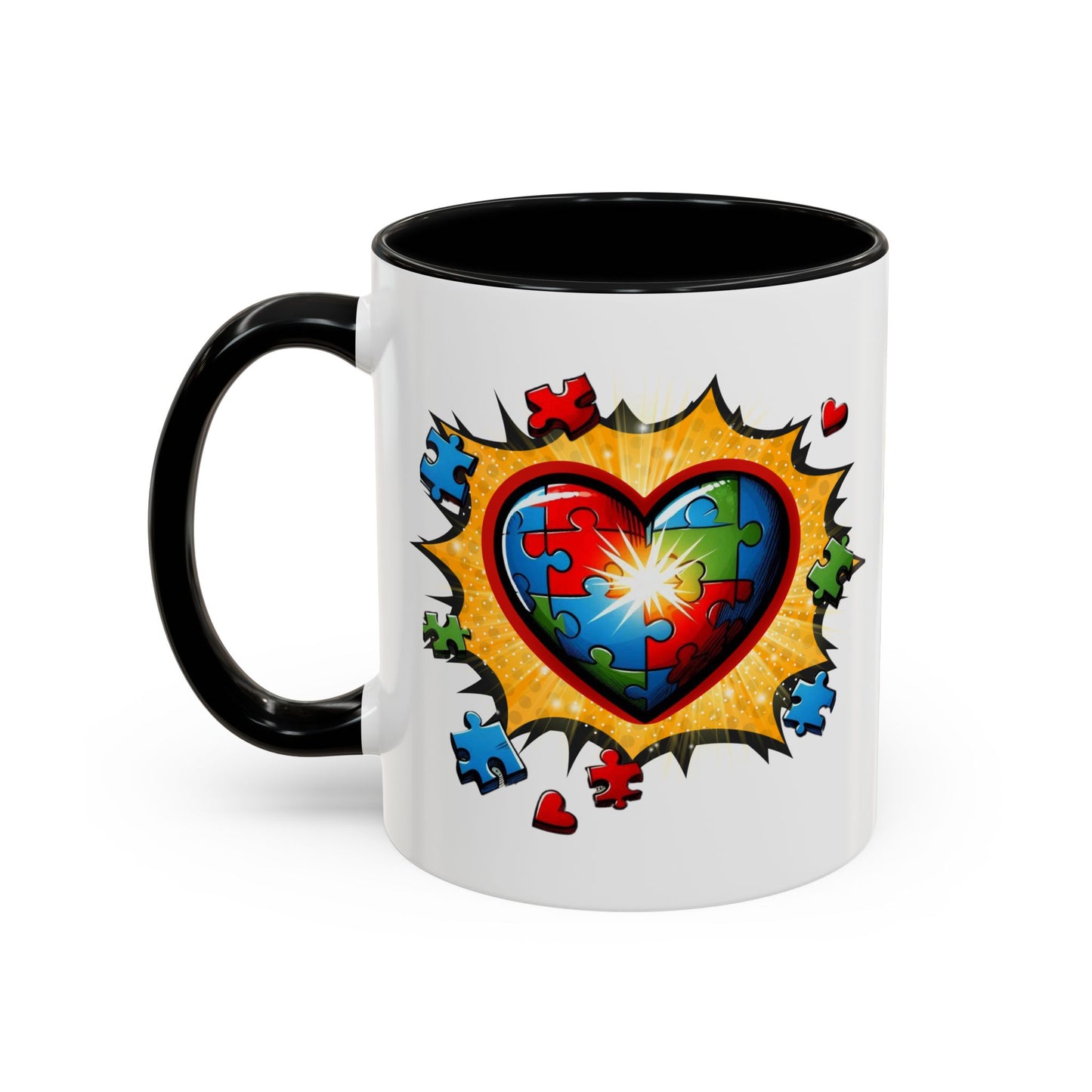 Autism Awareness Mug 11 oz or 15 oz Accent Color Coffee Tea Mug Color Handle Cup, Autism Support Gift, ASD Neurodiversity Inclusion Mug