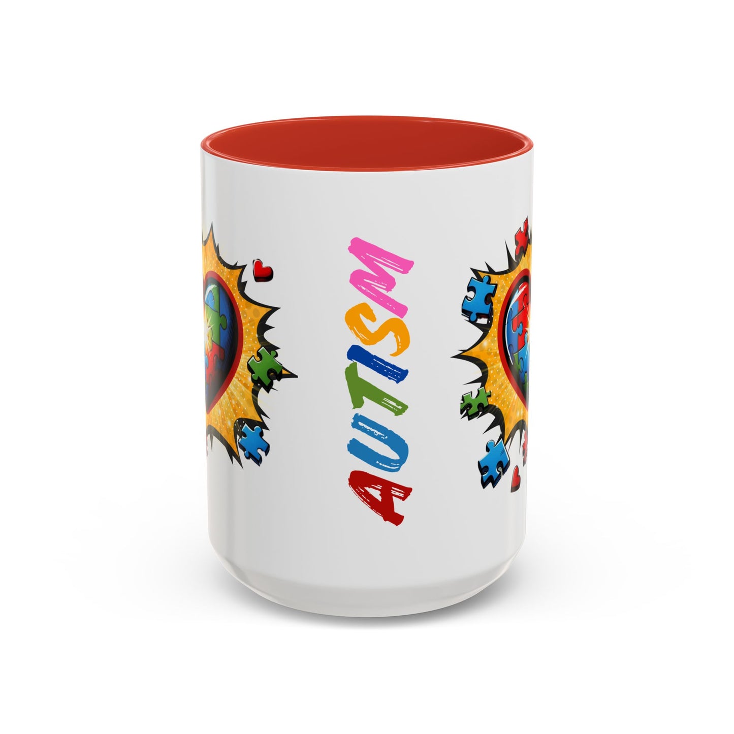Autism Awareness Mug 11 oz or 15 oz Accent Color Coffee Tea Mug Color Handle Cup, Autism Support Gift, ASD Neurodiversity Inclusion Mug