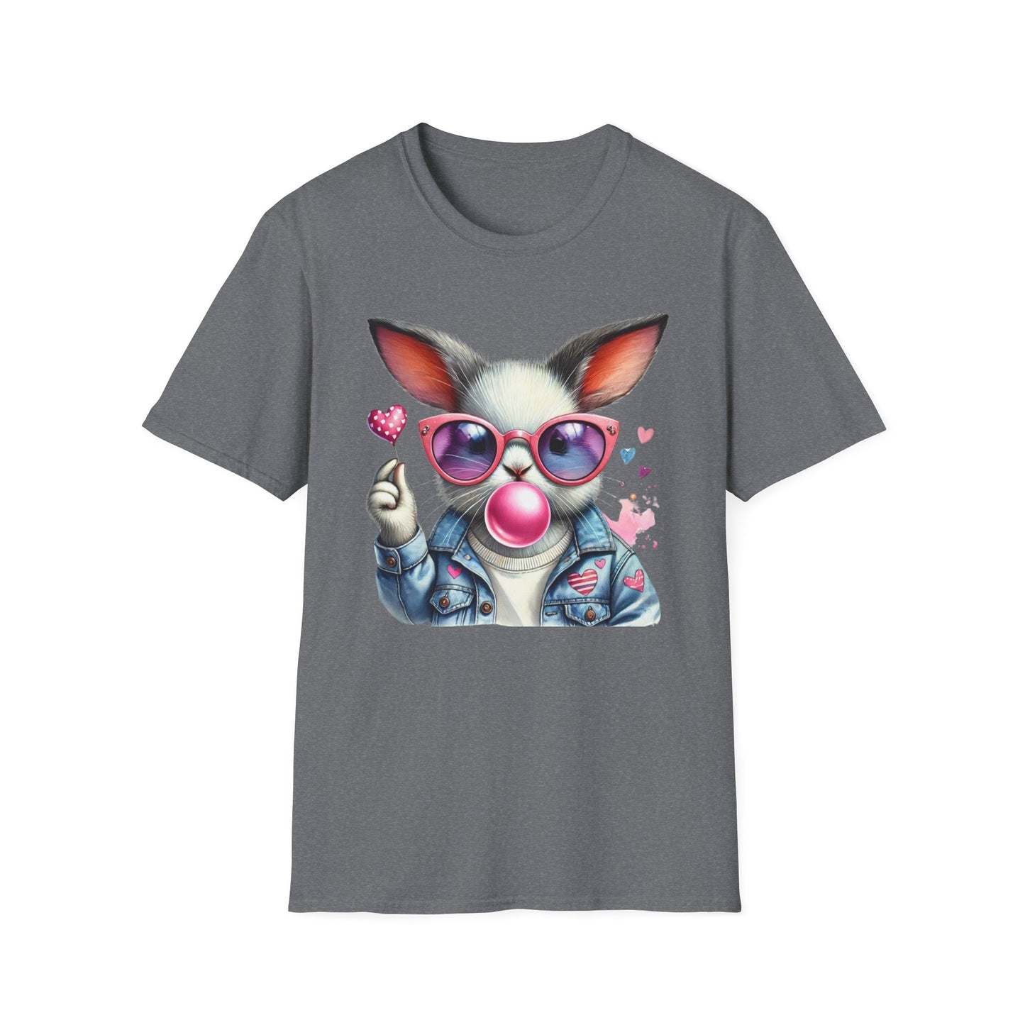 Bubble Gum Bunny Love Graphic Tee, Cute Aesthetic Bunny Rabbit Shirt, Pastel Animal Lover Gift, Unisex Trendy Bunny Shirt Casual Wear