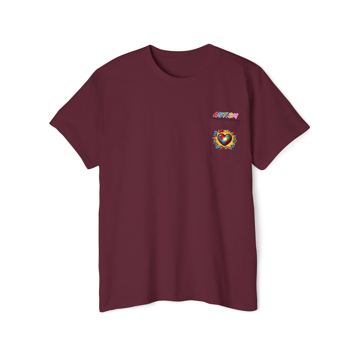 Personalized Autism Awareness Pocket Tee Customizable Name, ASD Advocate Puzzle Piece Heart Superhero Pow Shirt, Autism Spectrum Disorder