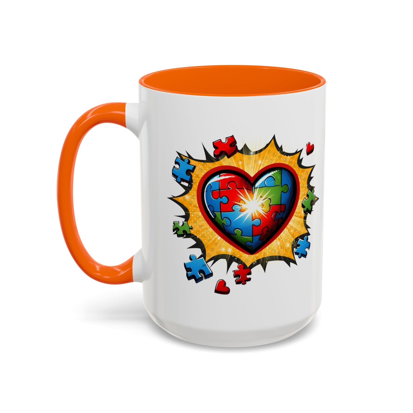 Autism Awareness Mug 11 oz or 15 oz Accent Color Coffee Tea Mug Color Handle Cup, Autism Support Gift, ASD Neurodiversity Inclusion Mug