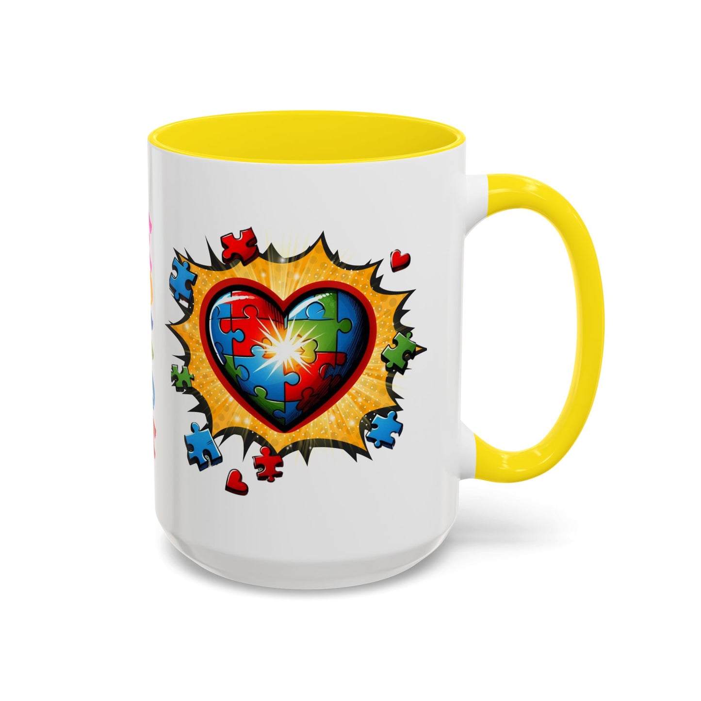 Autism Awareness Mug 11 oz or 15 oz Accent Color Coffee Tea Mug Color Handle Cup, Autism Support Gift, ASD Neurodiversity Inclusion Mug