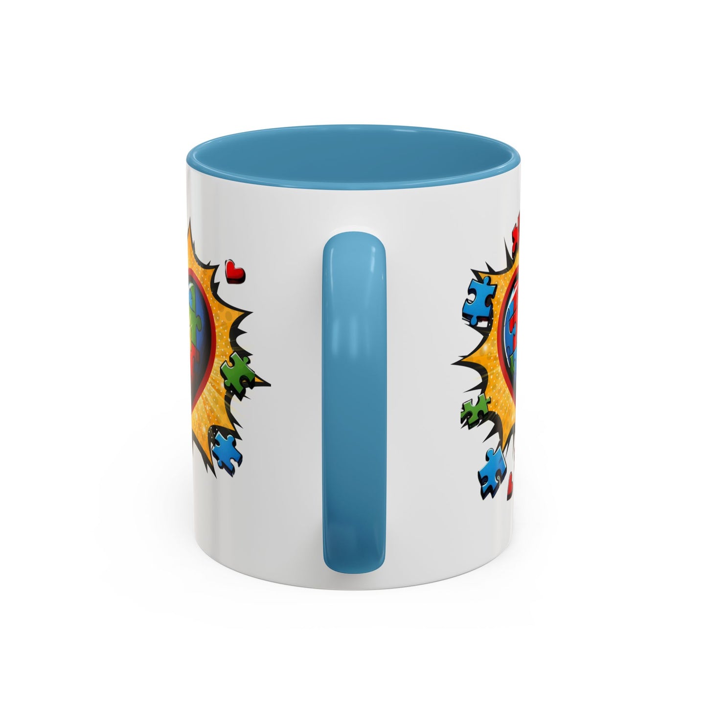 Autism Awareness Mug 11 oz or 15 oz Accent Color Coffee Tea Mug Color Handle Cup, Autism Support Gift, ASD Neurodiversity Inclusion Mug