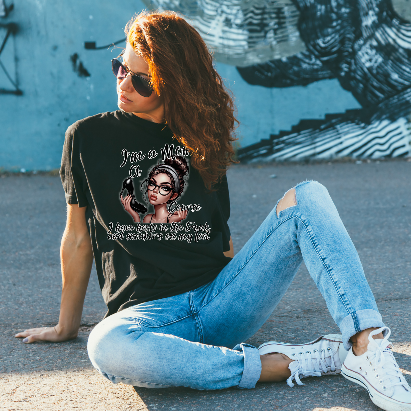 Im a Mom Heels and Sneakers Sassy Funny Mom Graphic Tee Glam Mom Shirt Mothers Day Gift, Mom Life TShirt, Real Life Mom On the Go Shirt
