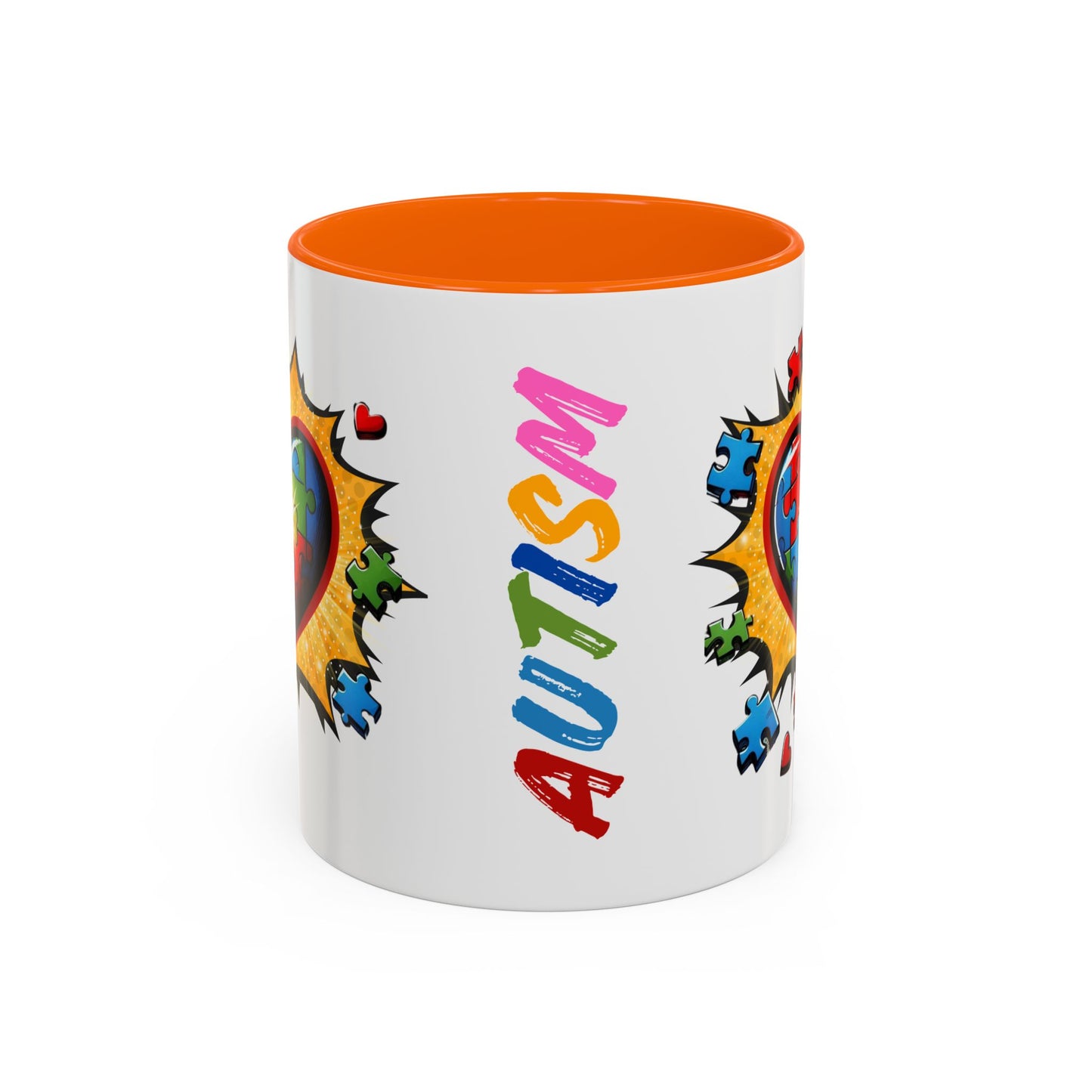 Autism Awareness Mug 11 oz or 15 oz Accent Color Coffee Tea Mug Color Handle Cup, Autism Support Gift, ASD Neurodiversity Inclusion Mug