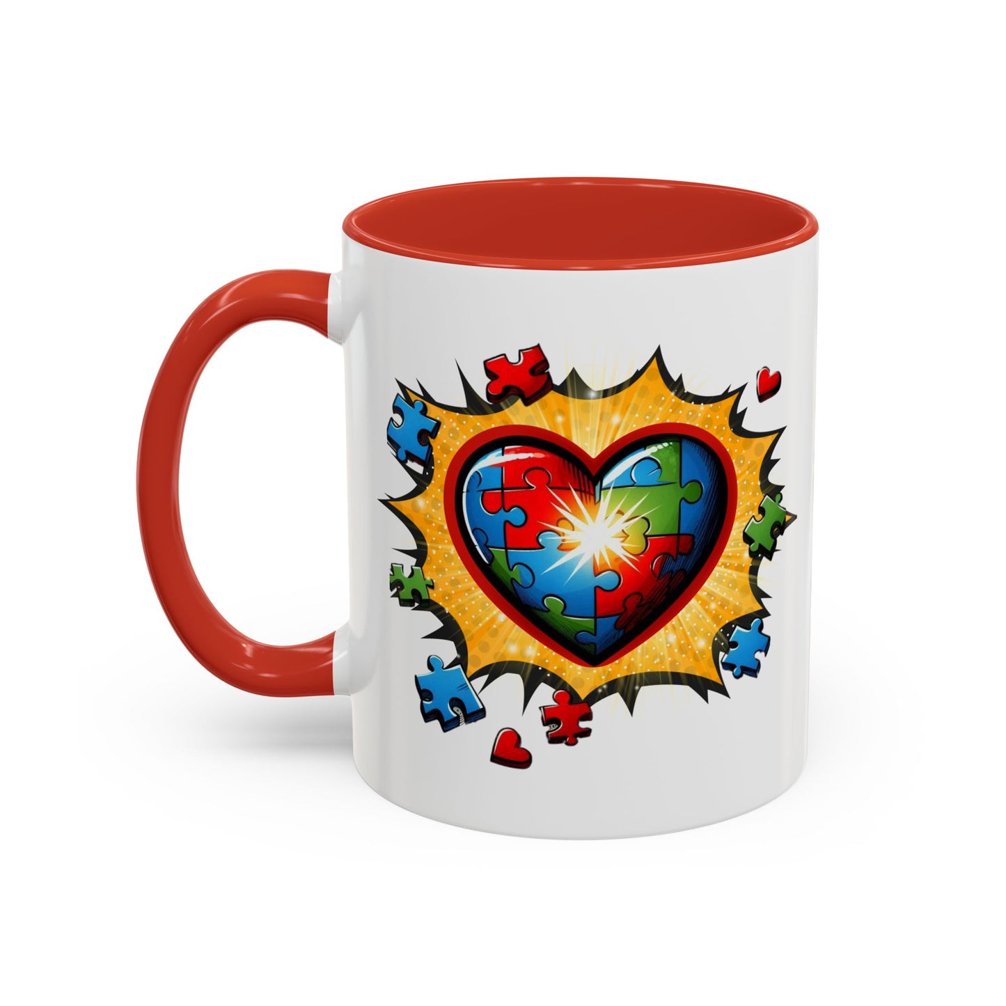 Autism Awareness Mug 11 oz or 15 oz Accent Color Coffee Tea Mug Color Handle Cup, Autism Support Gift, ASD Neurodiversity Inclusion Mug