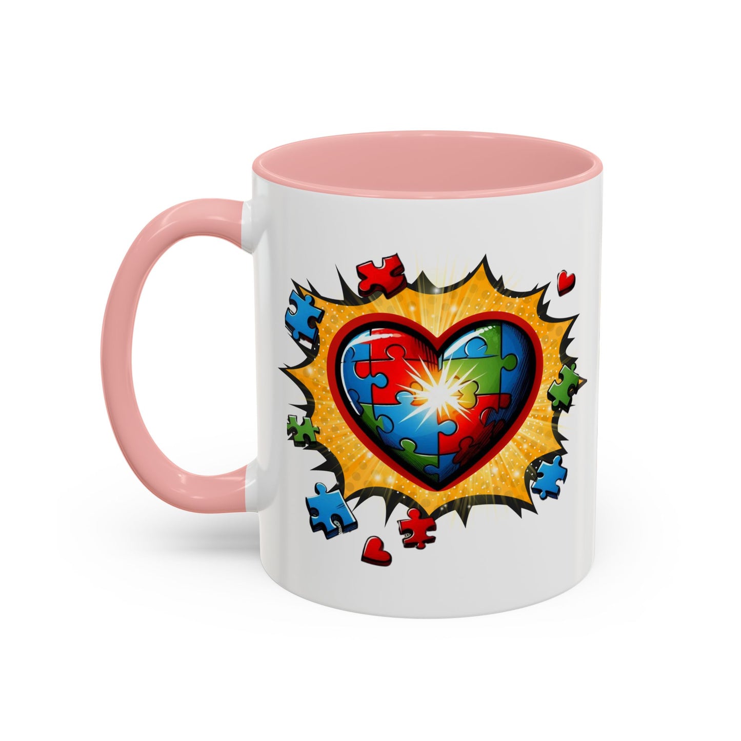 Autism Awareness Mug 11 oz or 15 oz Accent Color Coffee Tea Mug Color Handle Cup, Autism Support Gift, ASD Neurodiversity Inclusion Mug