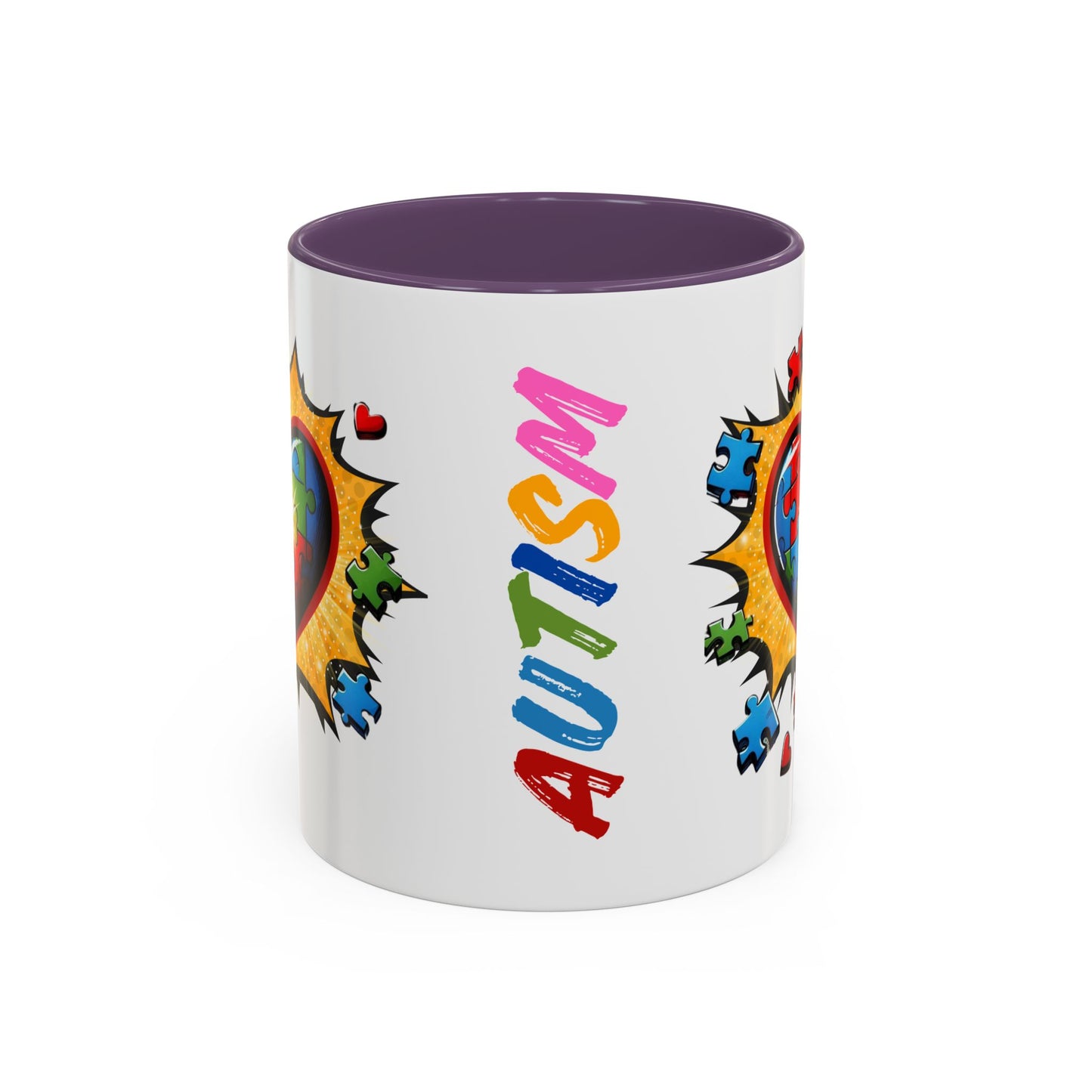 Autism Awareness Mug 11 oz or 15 oz Accent Color Coffee Tea Mug Color Handle Cup, Autism Support Gift, ASD Neurodiversity Inclusion Mug