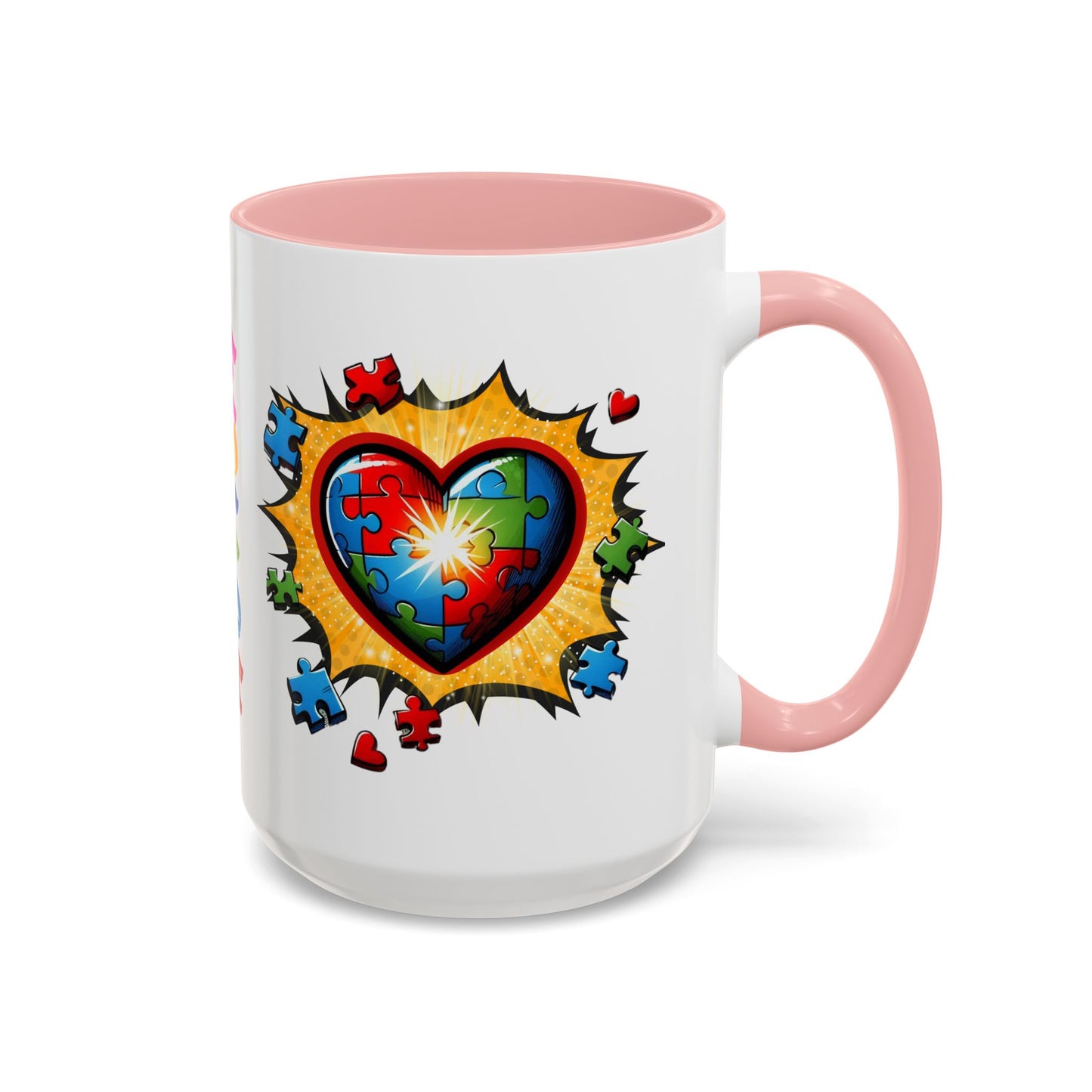 Autism Awareness Mug 11 oz or 15 oz Accent Color Coffee Tea Mug Color Handle Cup, Autism Support Gift, ASD Neurodiversity Inclusion Mug
