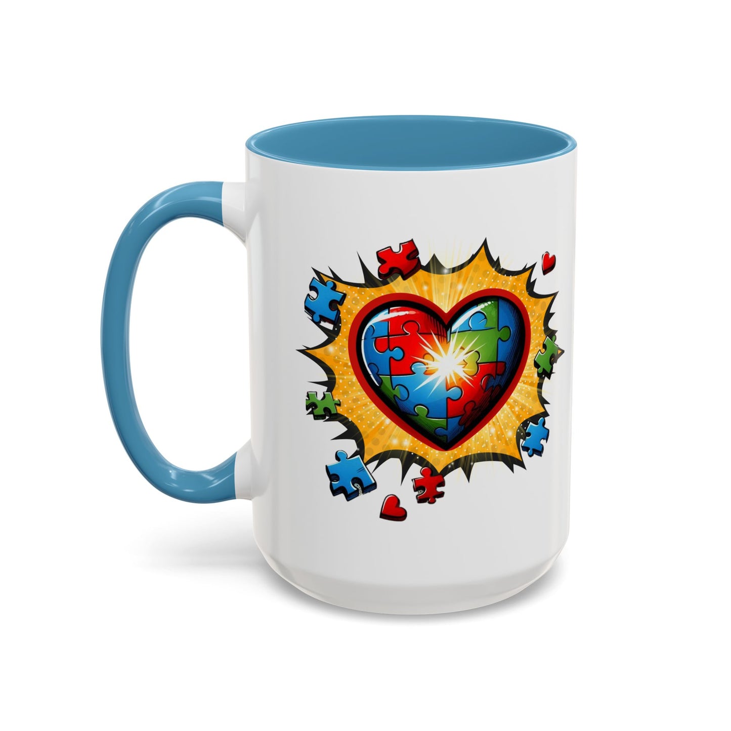 Autism Awareness Mug 11 oz or 15 oz Accent Color Coffee Tea Mug Color Handle Cup, Autism Support Gift, ASD Neurodiversity Inclusion Mug
