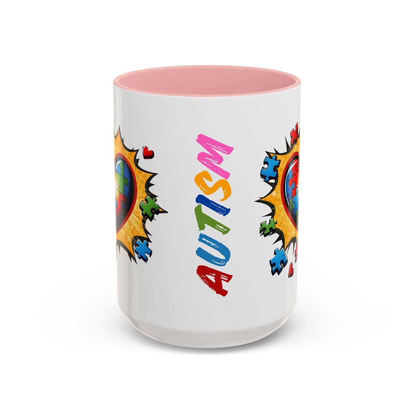 Autism Awareness Mug 11 oz or 15 oz Accent Color Coffee Tea Mug Color Handle Cup, Autism Support Gift, ASD Neurodiversity Inclusion Mug