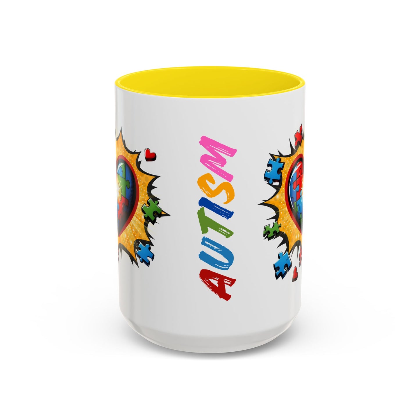 Autism Awareness Mug 11 oz or 15 oz Accent Color Coffee Tea Mug Color Handle Cup, Autism Support Gift, ASD Neurodiversity Inclusion Mug