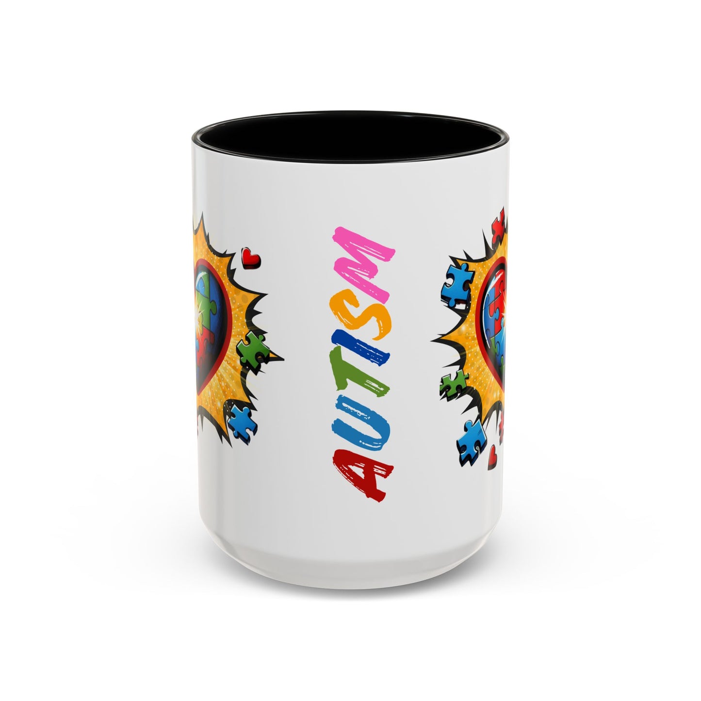 Autism Awareness Mug 11 oz or 15 oz Accent Color Coffee Tea Mug Color Handle Cup, Autism Support Gift, ASD Neurodiversity Inclusion Mug