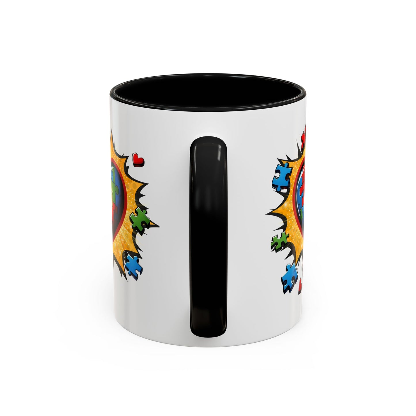 Autism Awareness Mug 11 oz or 15 oz Accent Color Coffee Tea Mug Color Handle Cup, Autism Support Gift, ASD Neurodiversity Inclusion Mug