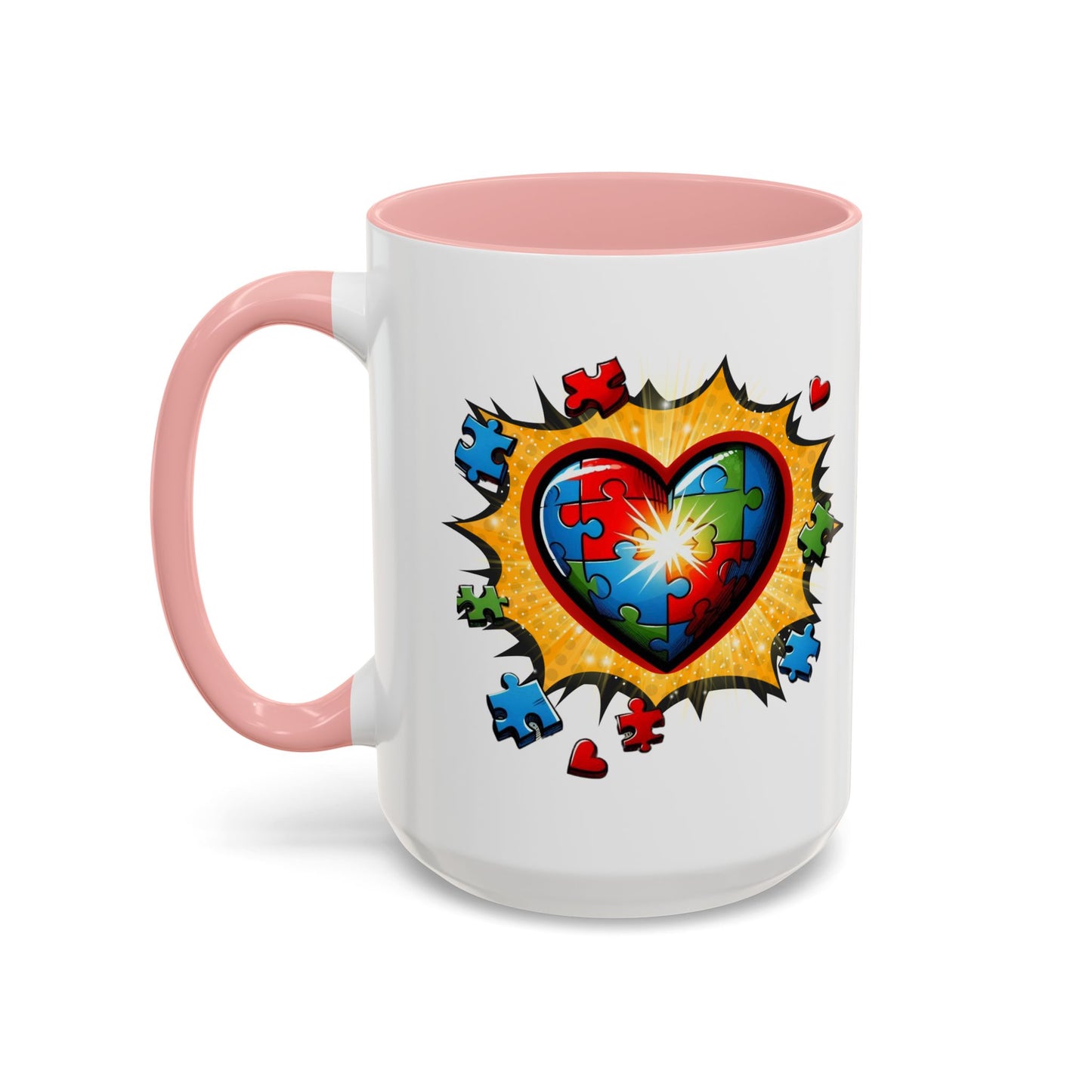 Autism Awareness Mug 11 oz or 15 oz Accent Color Coffee Tea Mug Color Handle Cup, Autism Support Gift, ASD Neurodiversity Inclusion Mug