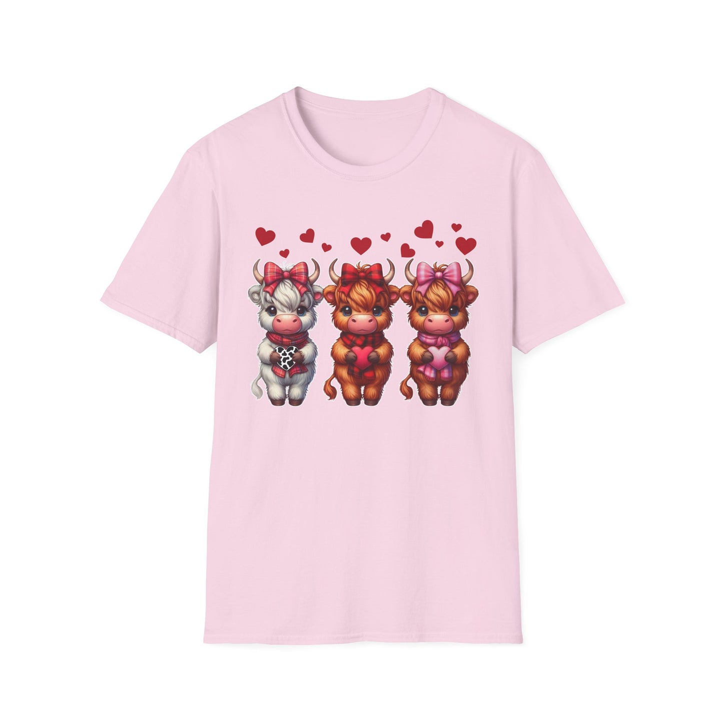 Highland Cow Valentine Shirt, Trendy Cute Farmhouse Valentine Tee, Cows Hearts & Bows, Casual Wear, Unique Gift Idea, Unisex Softstyle Tee