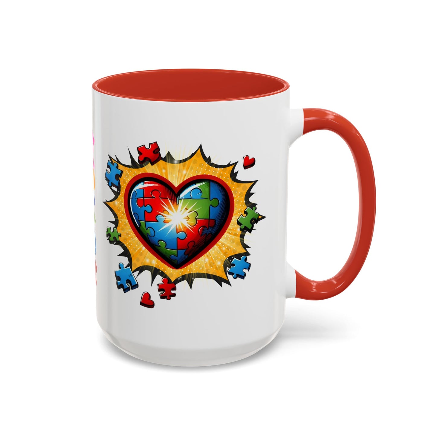 Autism Awareness Mug 11 oz or 15 oz Accent Color Coffee Tea Mug Color Handle Cup, Autism Support Gift, ASD Neurodiversity Inclusion Mug