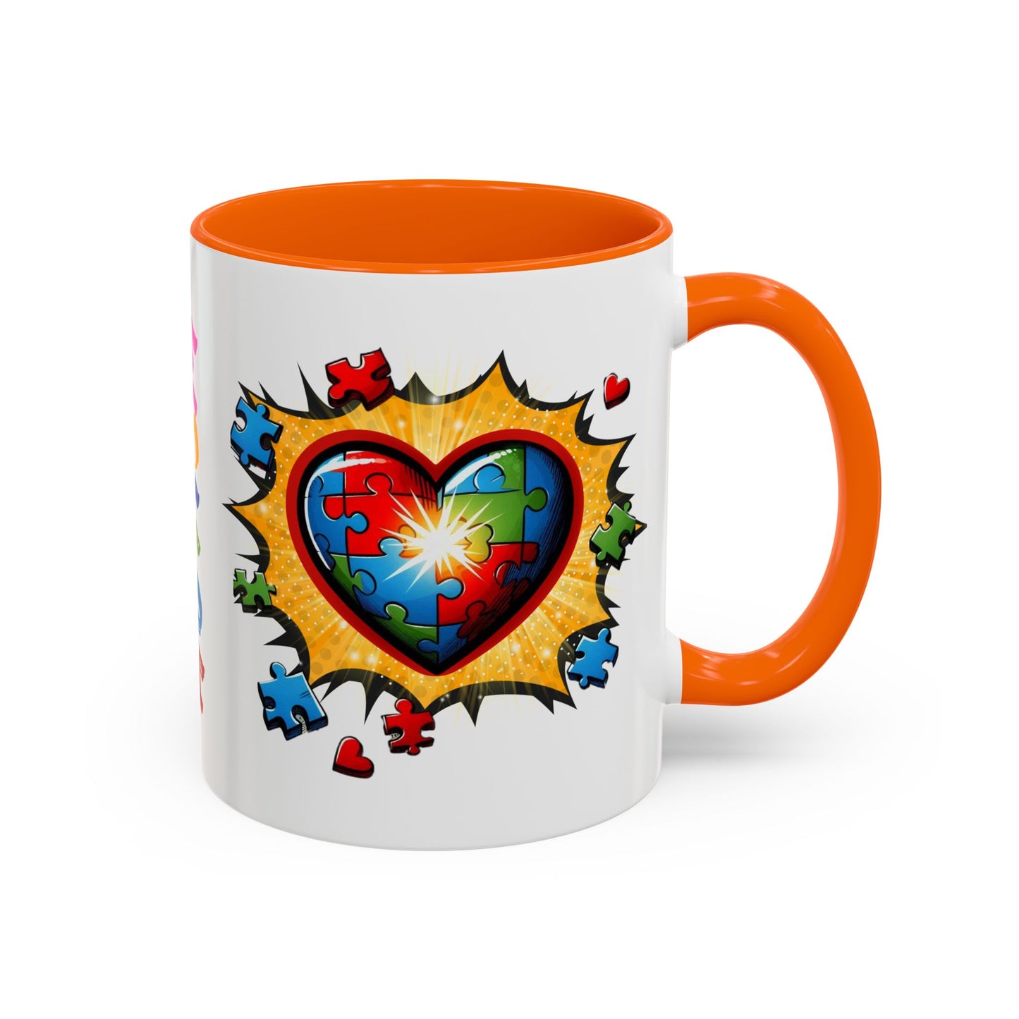 Autism Awareness Mug 11 oz or 15 oz Accent Color Coffee Tea Mug Color Handle Cup, Autism Support Gift, ASD Neurodiversity Inclusion Mug