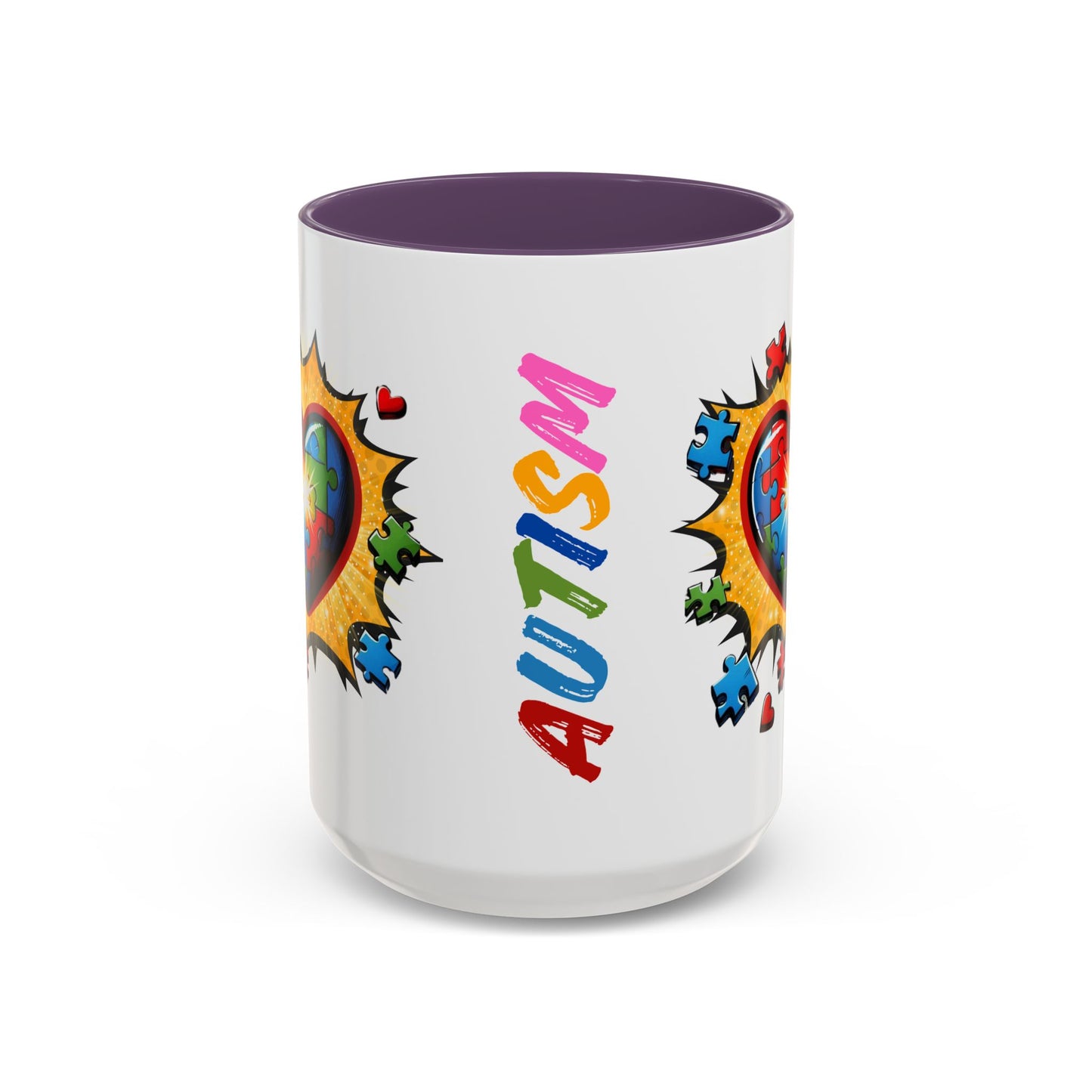 Autism Awareness Mug 11 oz or 15 oz Accent Color Coffee Tea Mug Color Handle Cup, Autism Support Gift, ASD Neurodiversity Inclusion Mug