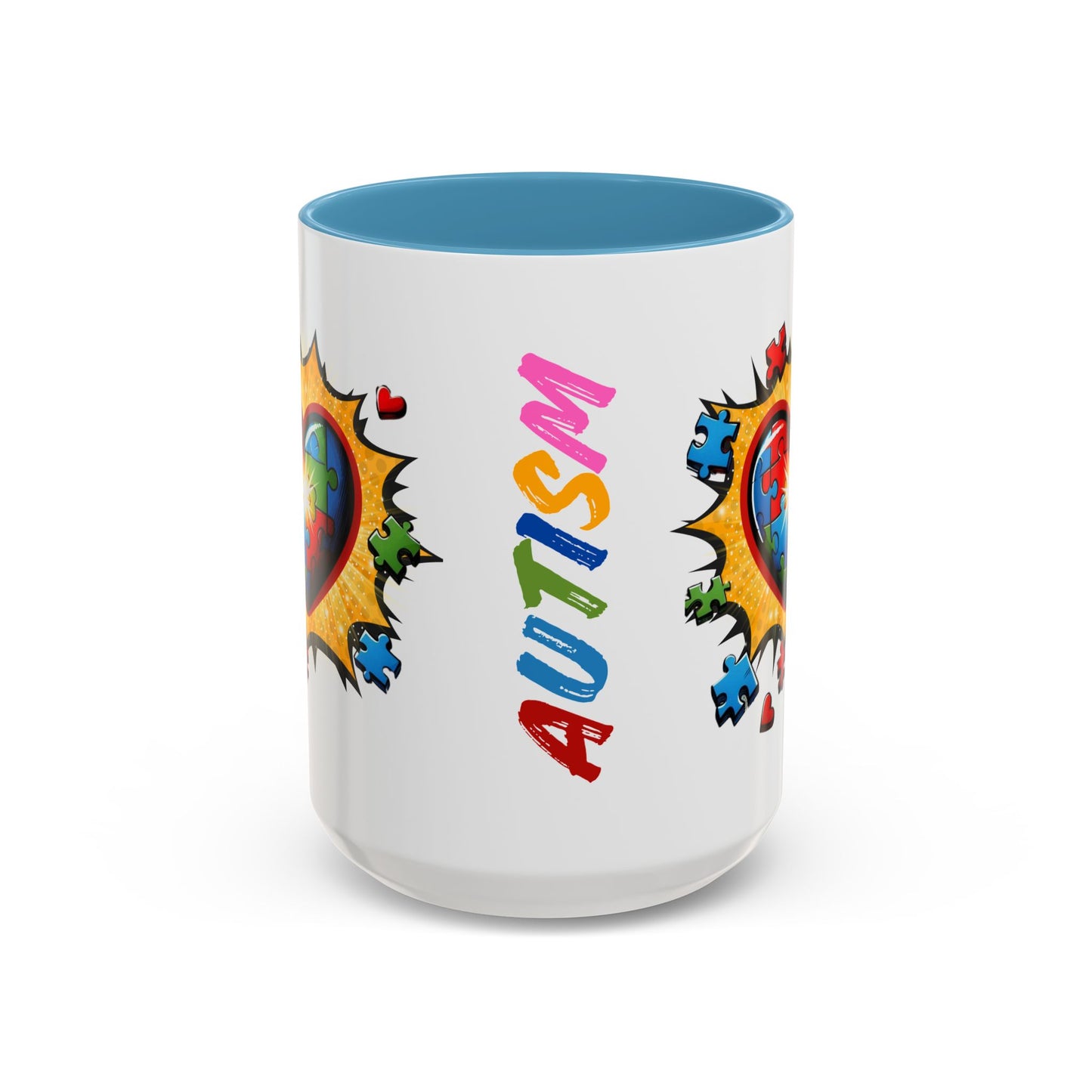 Autism Awareness Mug 11 oz or 15 oz Accent Color Coffee Tea Mug Color Handle Cup, Autism Support Gift, ASD Neurodiversity Inclusion Mug