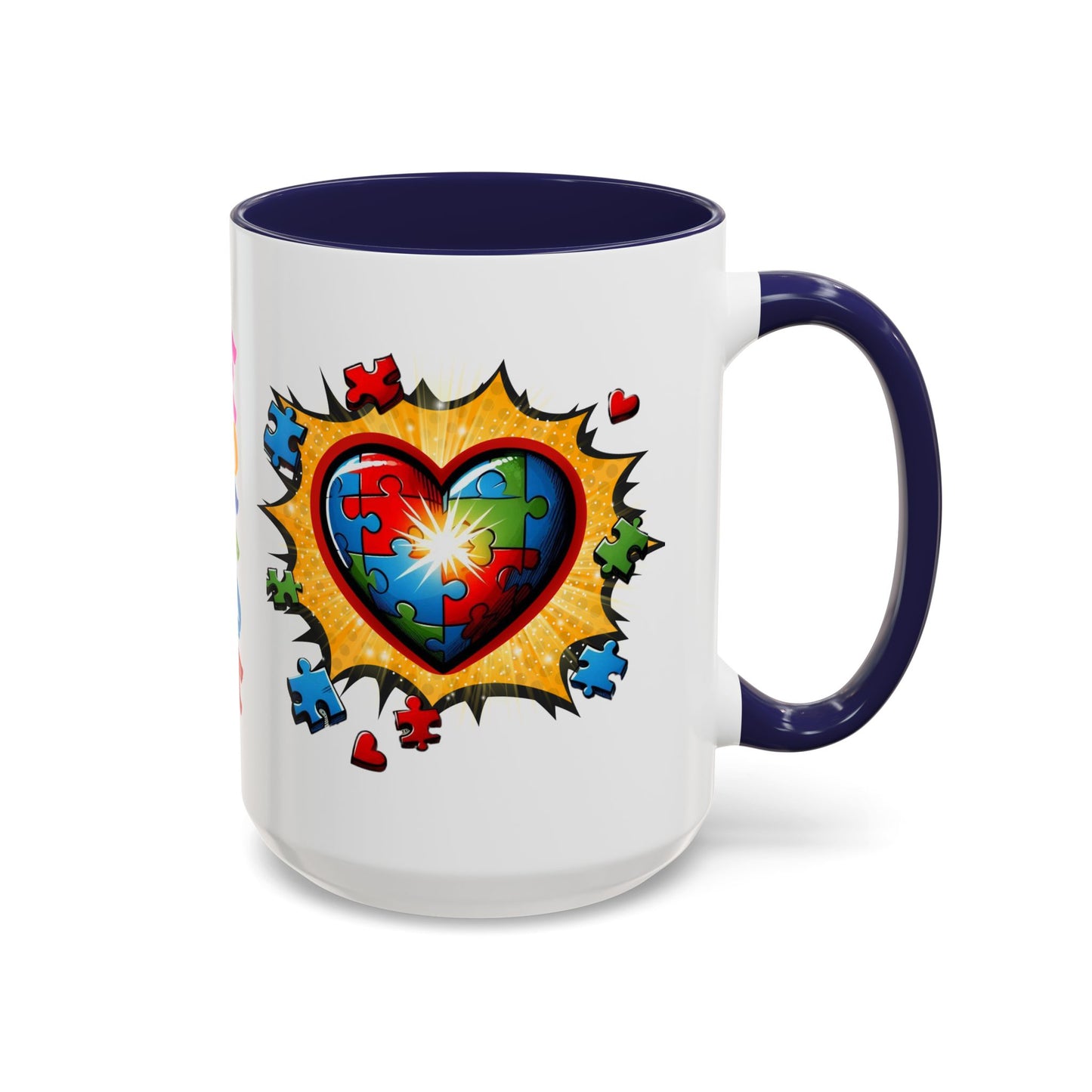 Autism Awareness Mug 11 oz or 15 oz Accent Color Coffee Tea Mug Color Handle Cup, Autism Support Gift, ASD Neurodiversity Inclusion Mug