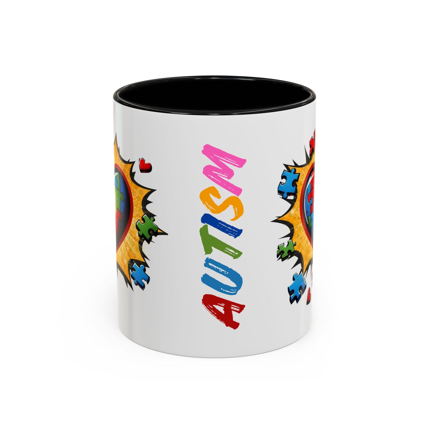 Autism Awareness Mug 11 oz or 15 oz Accent Color Coffee Tea Mug Color Handle Cup, Autism Support Gift, ASD Neurodiversity Inclusion Mug