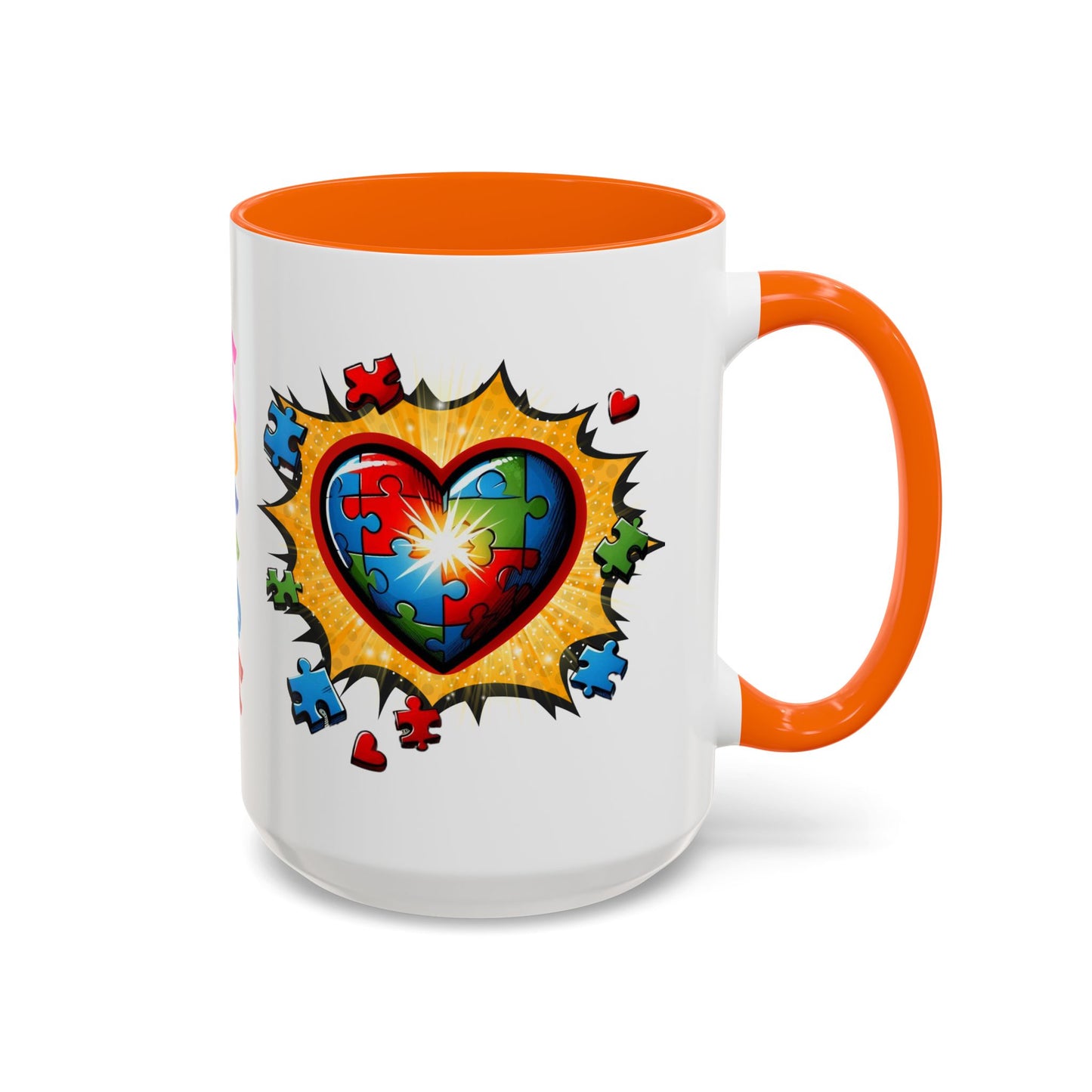 Autism Awareness Mug 11 oz or 15 oz Accent Color Coffee Tea Mug Color Handle Cup, Autism Support Gift, ASD Neurodiversity Inclusion Mug