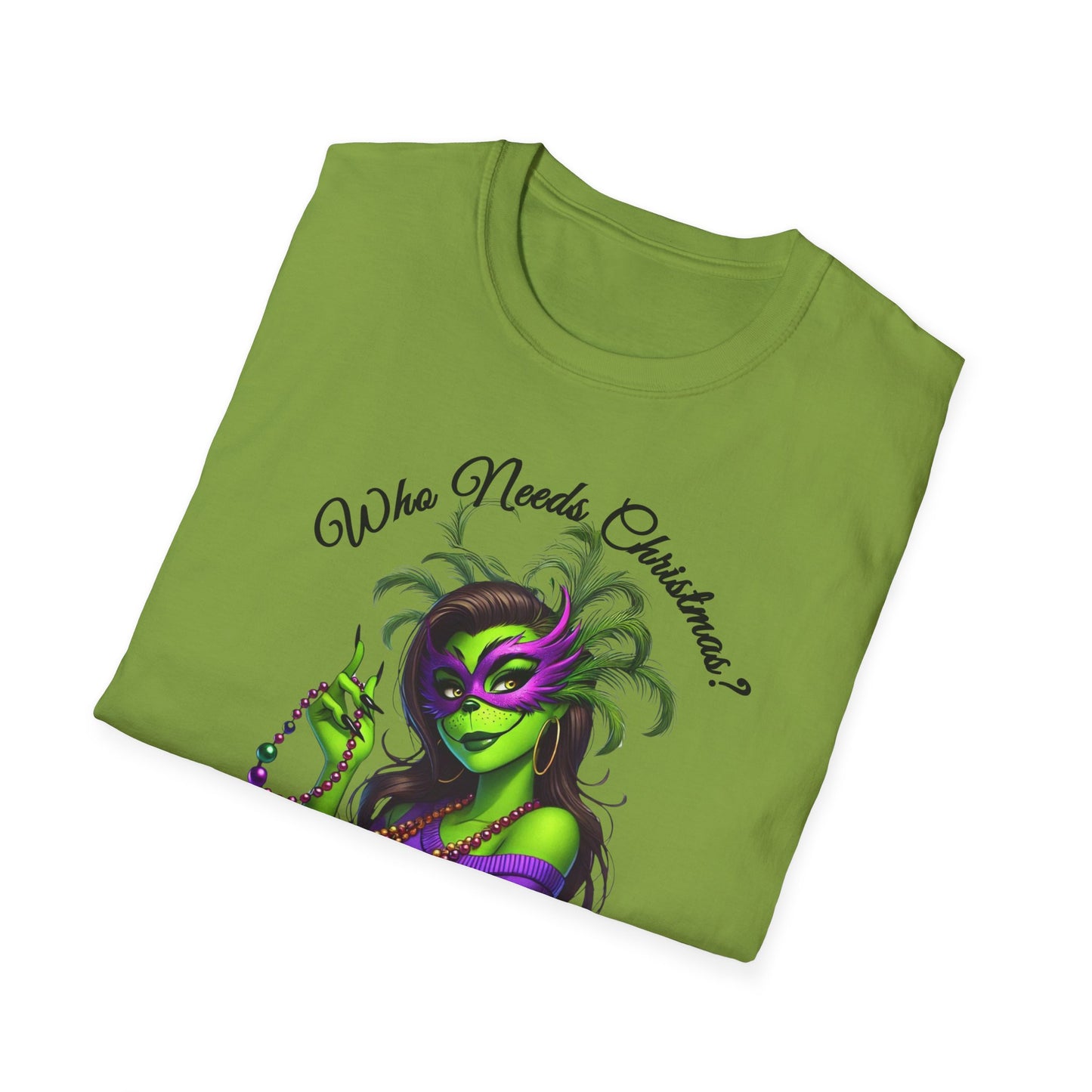 Mardi Gras T-Shirt, Sassy Grinch Graphic Tee, Unisex Softstyle Tee, Carnival Celebration Shirt, Fun Festive Wear, Holiday Gift