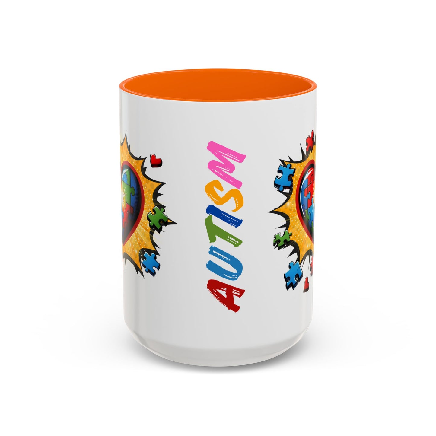 Autism Awareness Mug 11 oz or 15 oz Accent Color Coffee Tea Mug Color Handle Cup, Autism Support Gift, ASD Neurodiversity Inclusion Mug