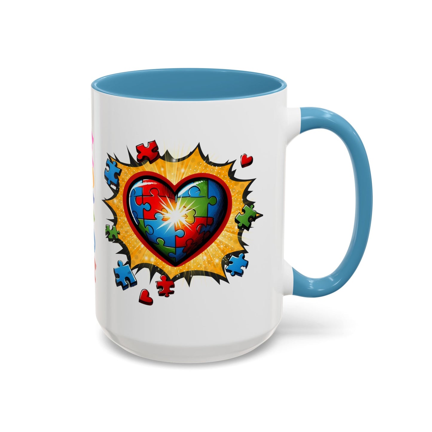 Autism Awareness Mug 11 oz or 15 oz Accent Color Coffee Tea Mug Color Handle Cup, Autism Support Gift, ASD Neurodiversity Inclusion Mug