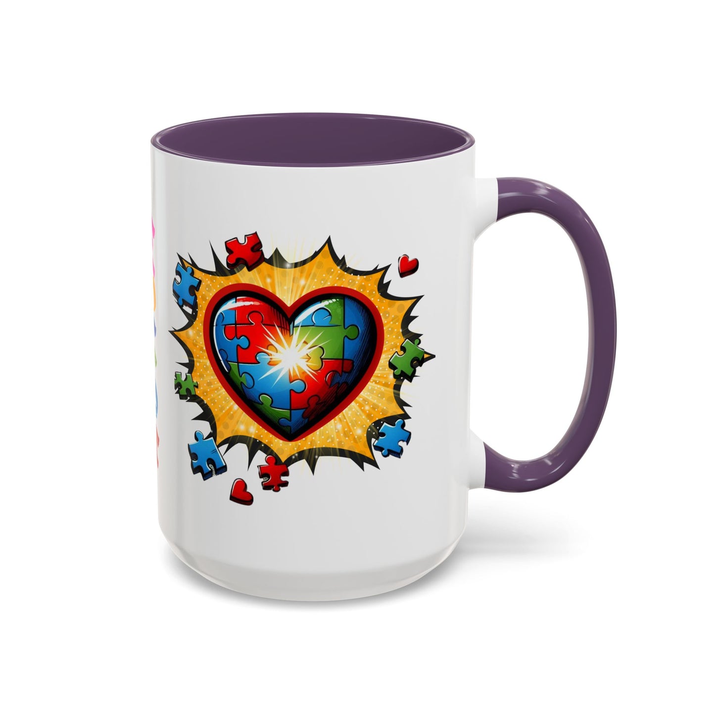 Autism Awareness Mug 11 oz or 15 oz Accent Color Coffee Tea Mug Color Handle Cup, Autism Support Gift, ASD Neurodiversity Inclusion Mug