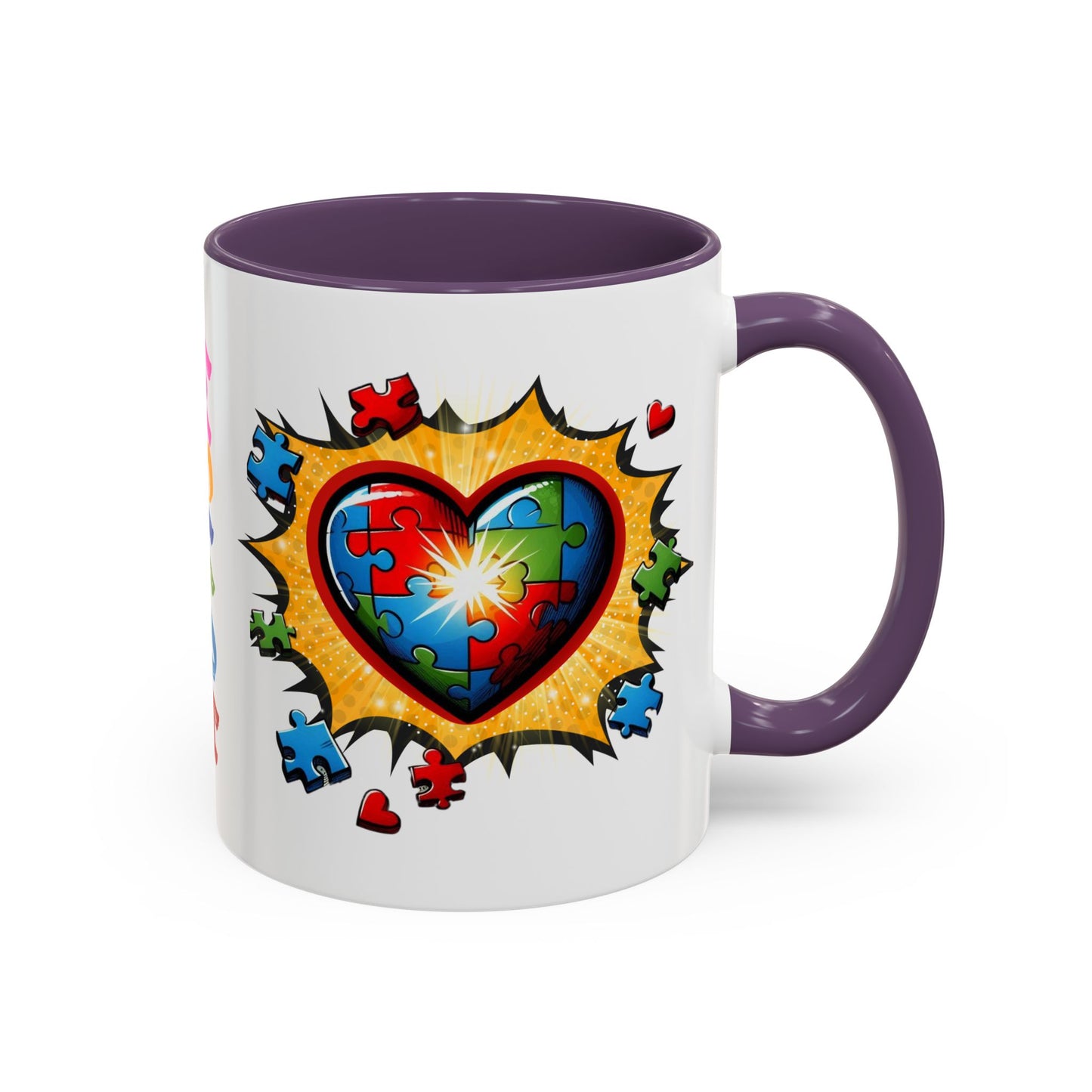 Autism Awareness Mug 11 oz or 15 oz Accent Color Coffee Tea Mug Color Handle Cup, Autism Support Gift, ASD Neurodiversity Inclusion Mug