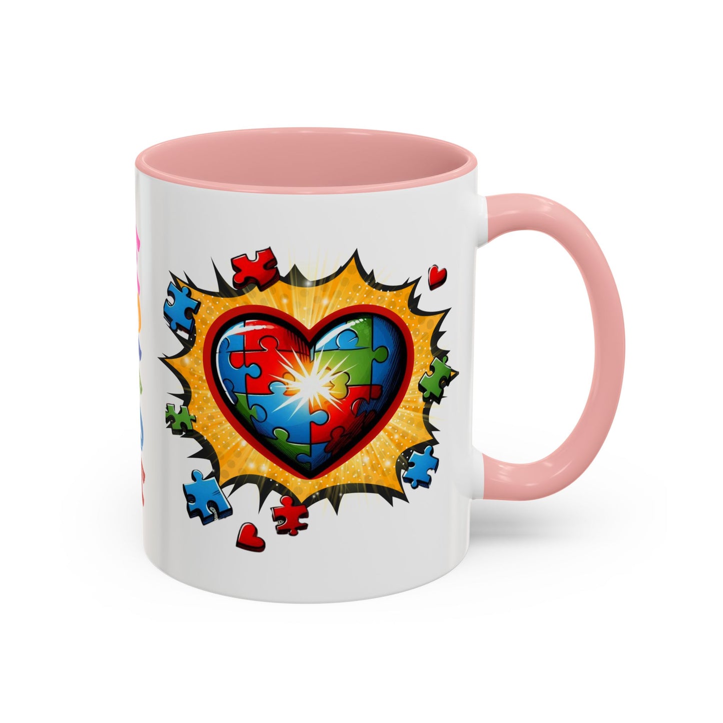 Autism Awareness Mug 11 oz or 15 oz Accent Color Coffee Tea Mug Color Handle Cup, Autism Support Gift, ASD Neurodiversity Inclusion Mug