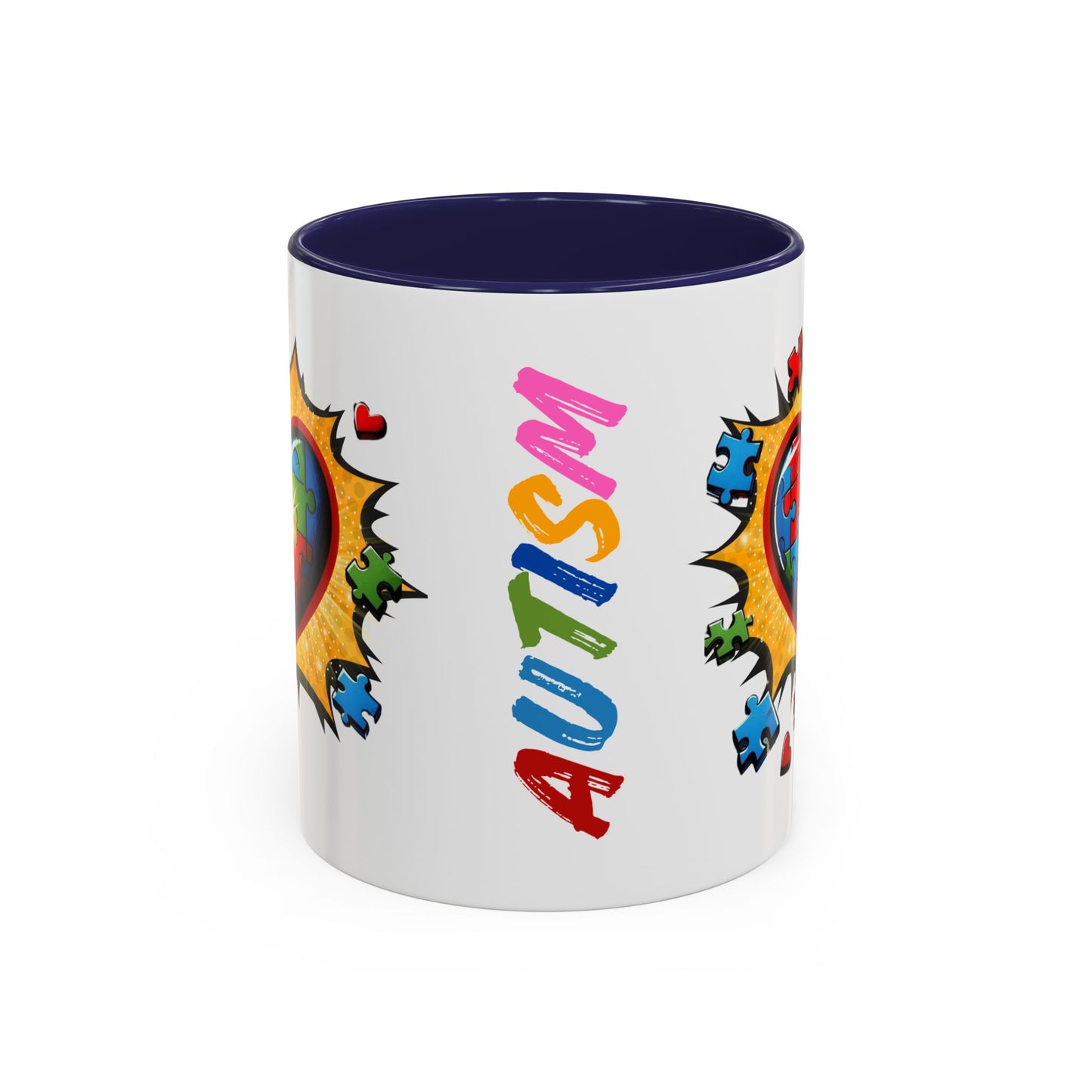 Autism Awareness Mug 11 oz or 15 oz Accent Color Coffee Tea Mug Color Handle Cup, Autism Support Gift, ASD Neurodiversity Inclusion Mug